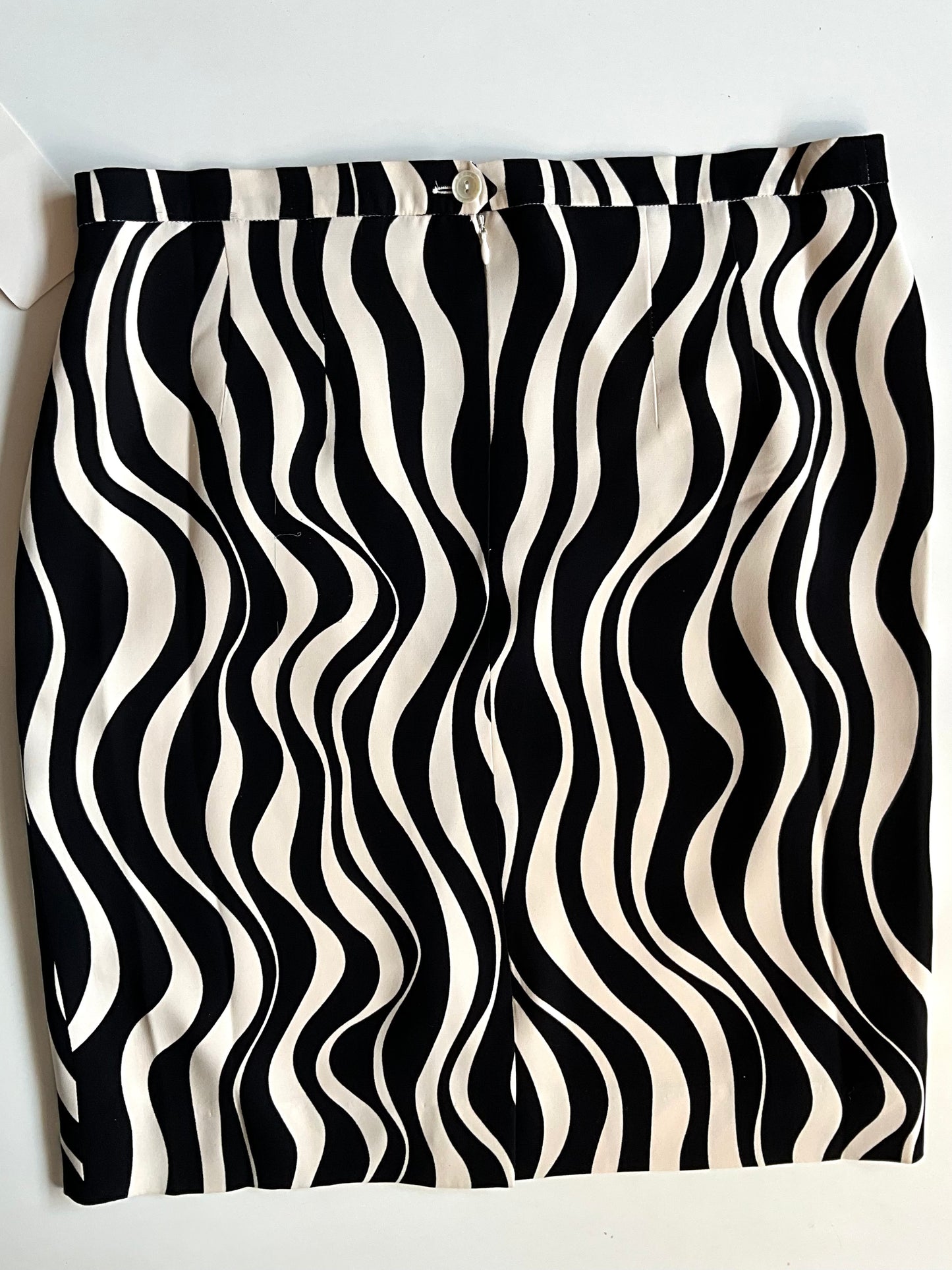 Vintage 1990s Louis Féraud Black and White Wave Print Skirt and Halter Top Set, XL