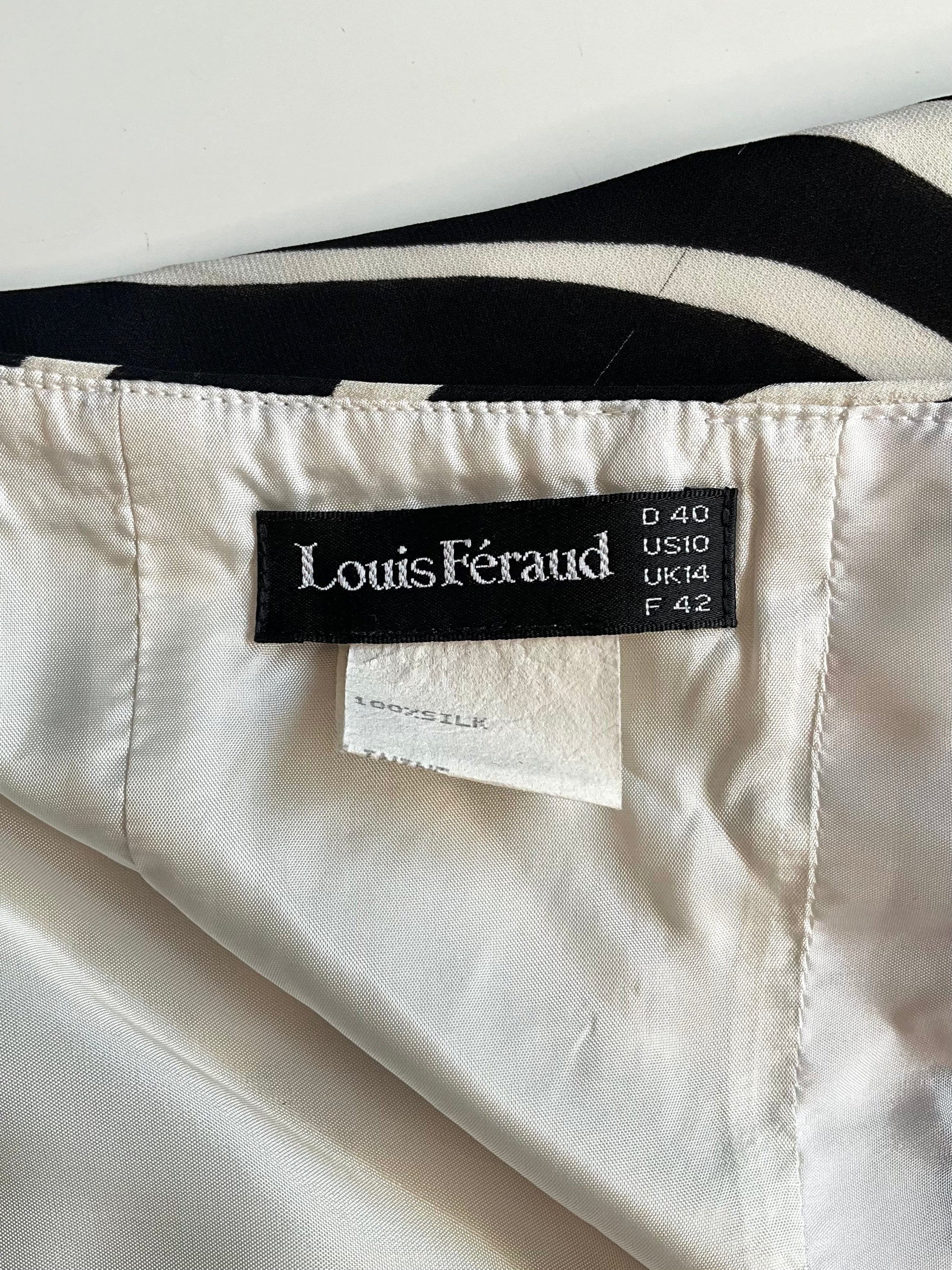 Vintage 1990s Louis Féraud Black and White Wave Print Skirt and Halter Top Set, XL