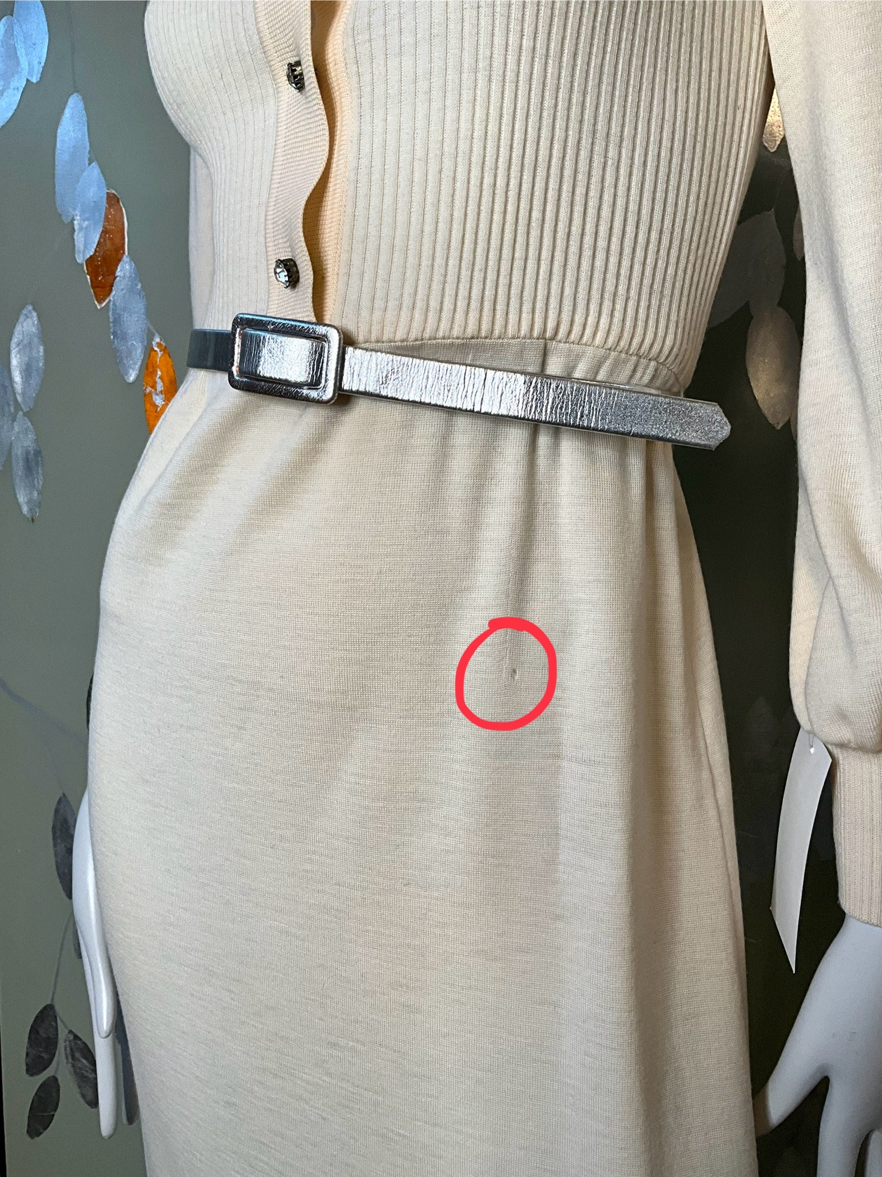 Vintage 1970s Malcolm Charles Cream Wool Long Sleeve Maxi Dress, S/M