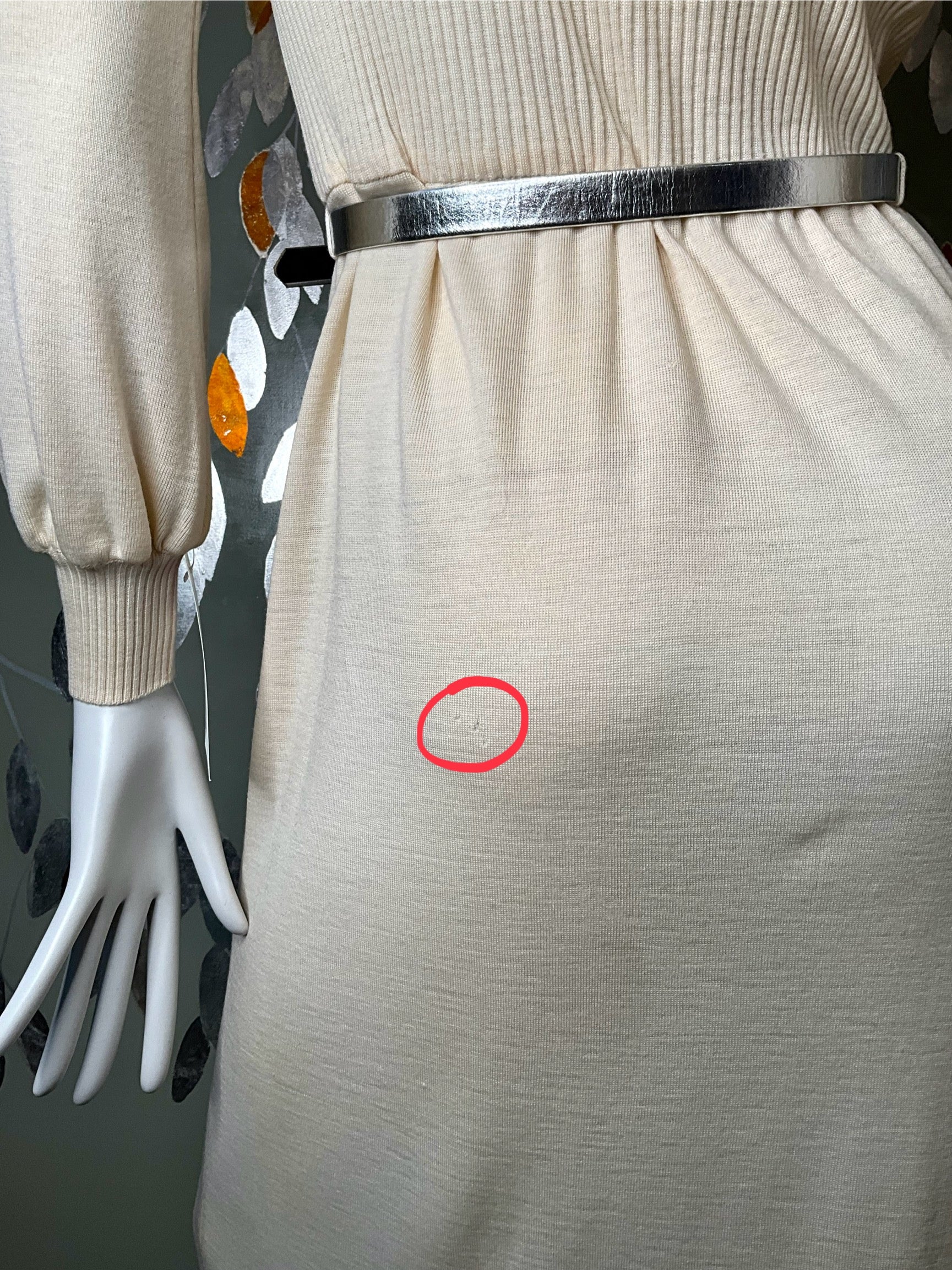 Vintage 1970s Malcolm Charles Cream Wool Long Sleeve Maxi Dress, S/M