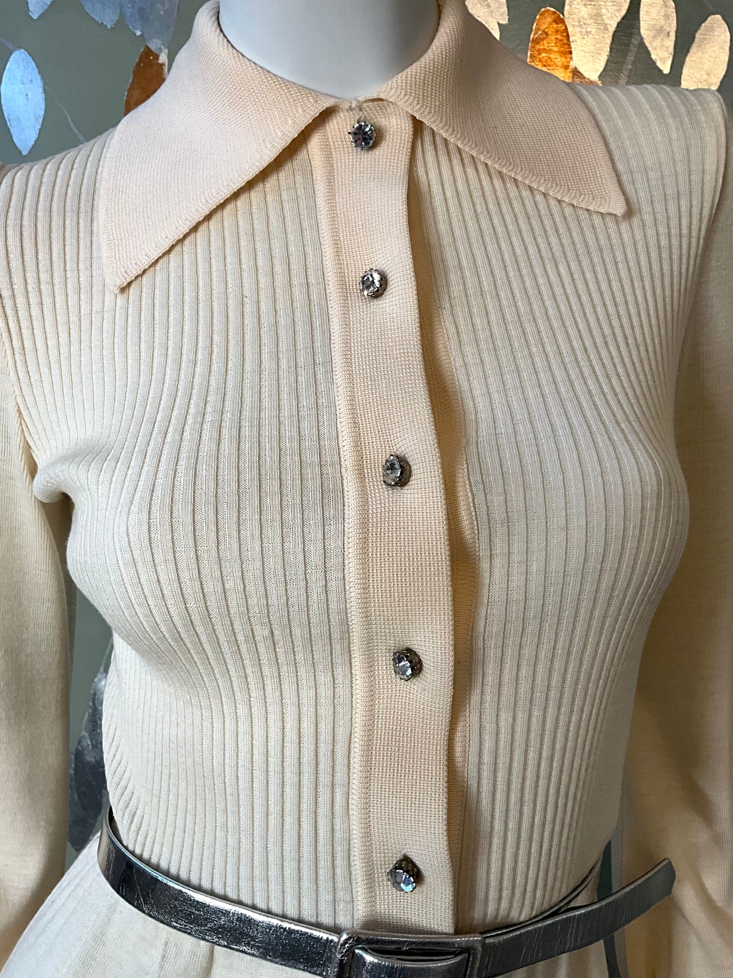 Vintage 1970s Malcolm Charles Cream Wool Long Sleeve Maxi Dress, S/M