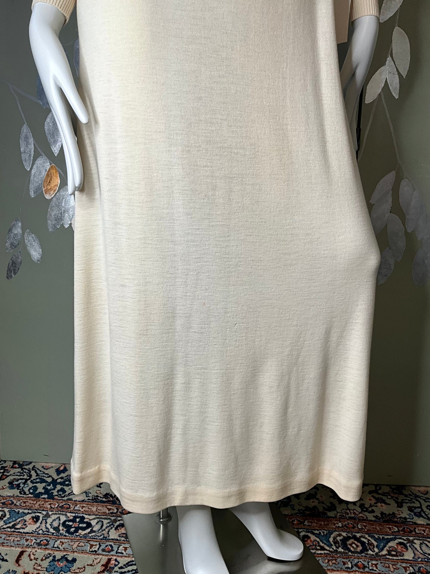 Vintage 1970s Malcolm Charles Cream Wool Long Sleeve Maxi Dress, S/M