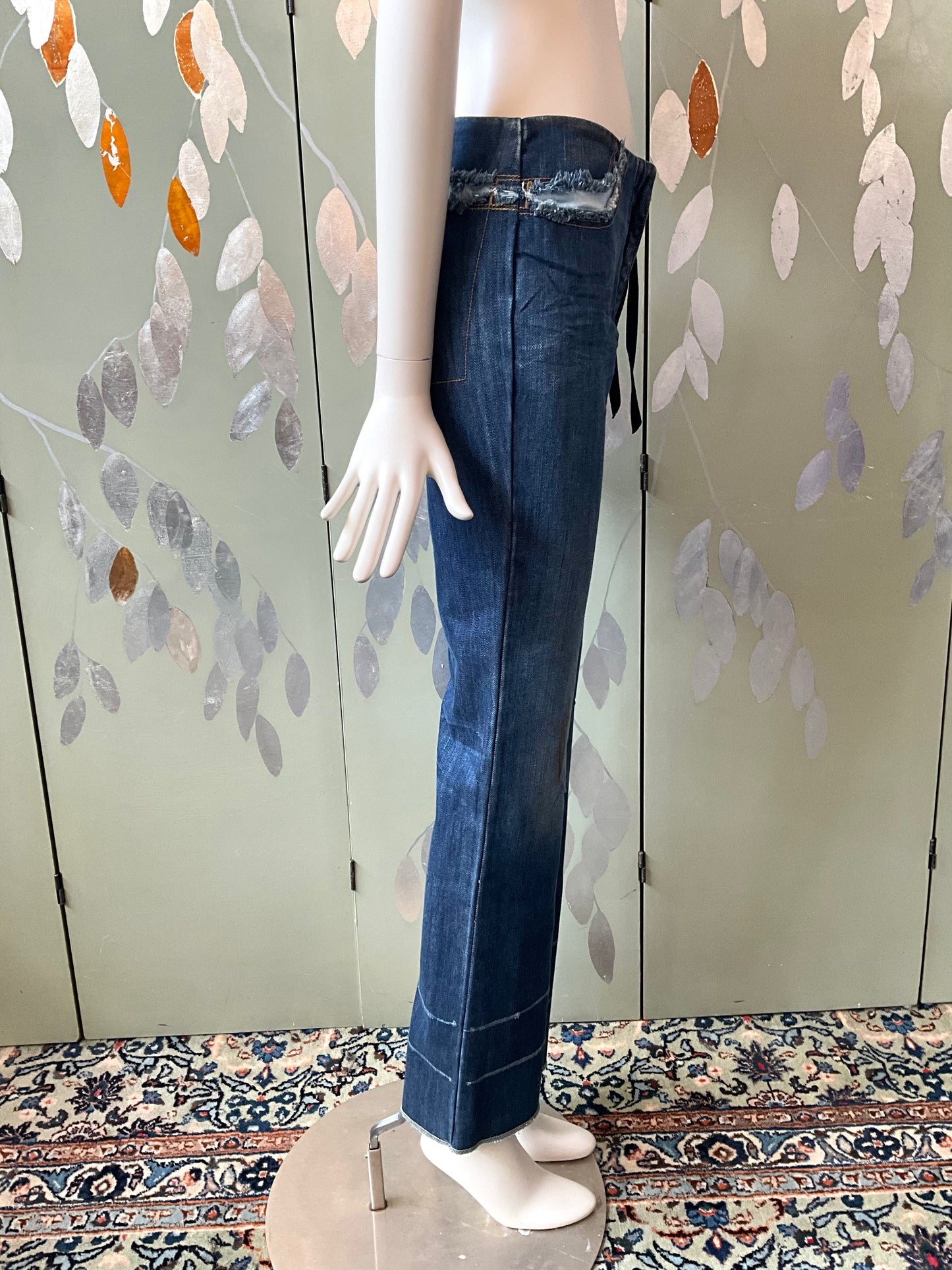 Vintage 2000s Maison Margiela MM6 Dark Wash Denim Straight Distressed Jeans, Small