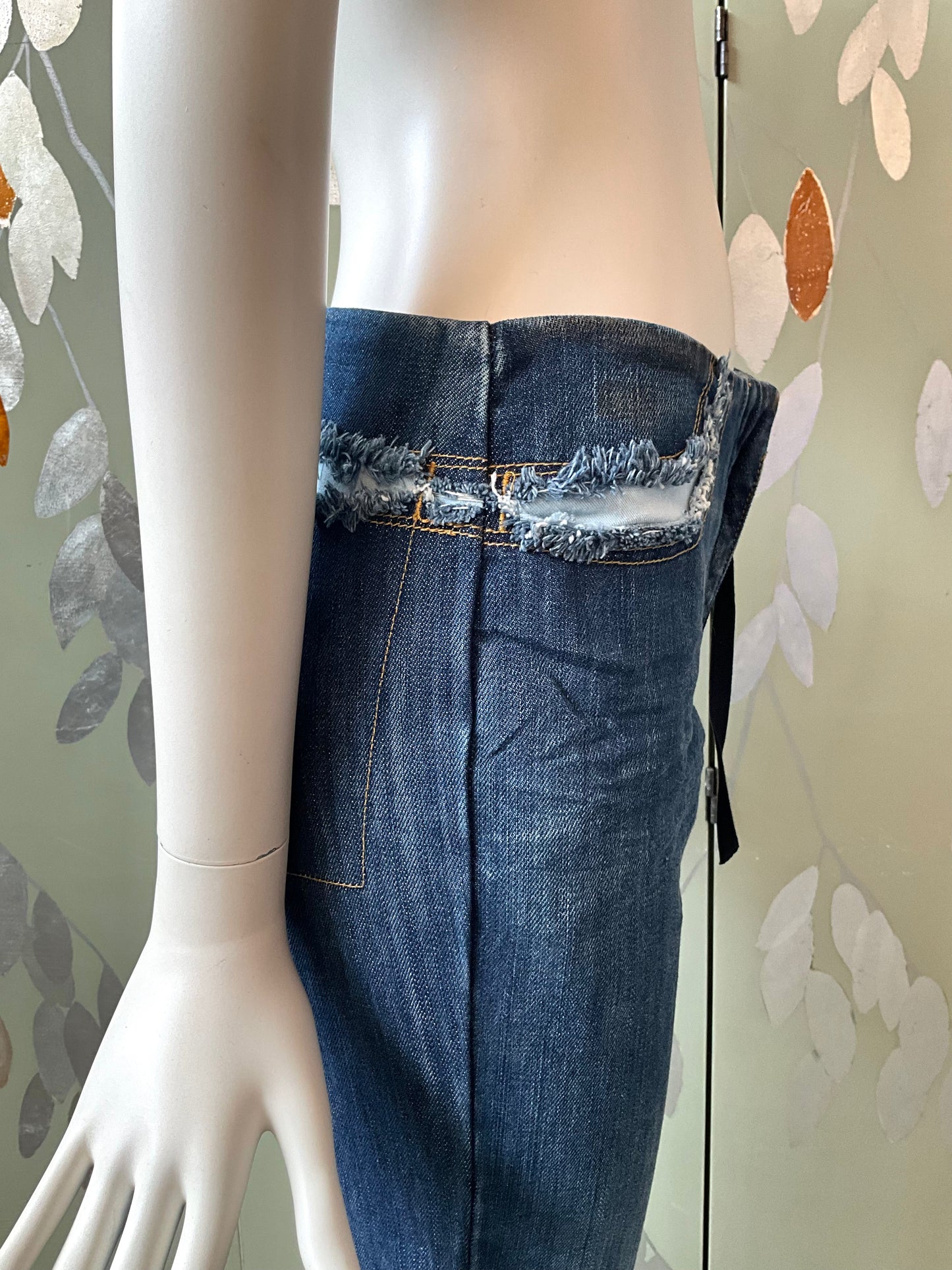 Vintage 2000s Maison Margiela MM6 Dark Wash Denim Straight Distressed Jeans, Small