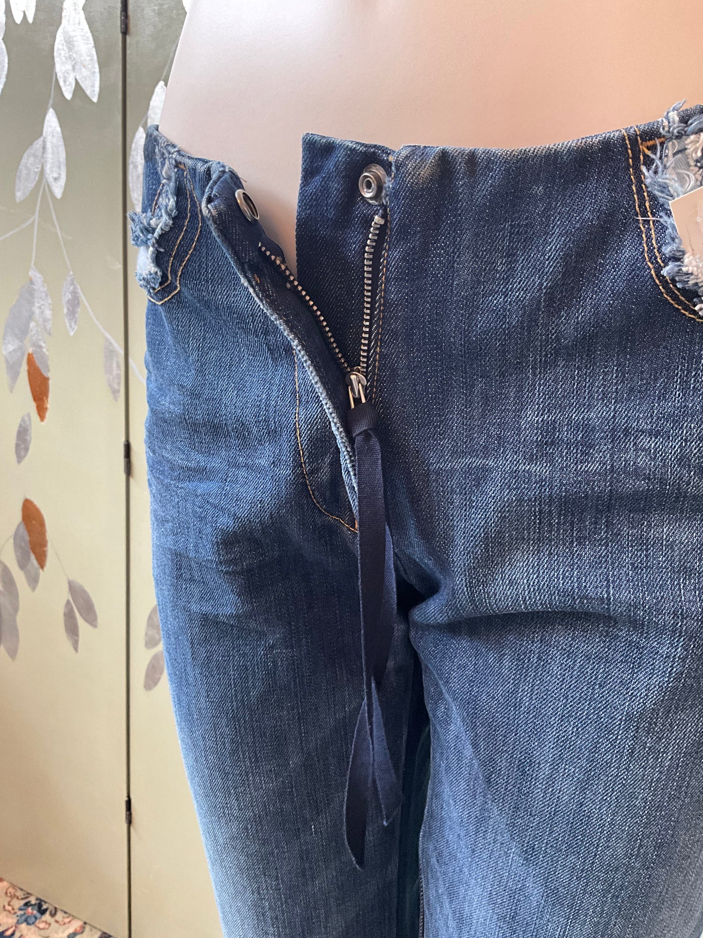 Vintage 2000s Maison Margiela MM6 Dark Wash Denim Straight Distressed Jeans, Small