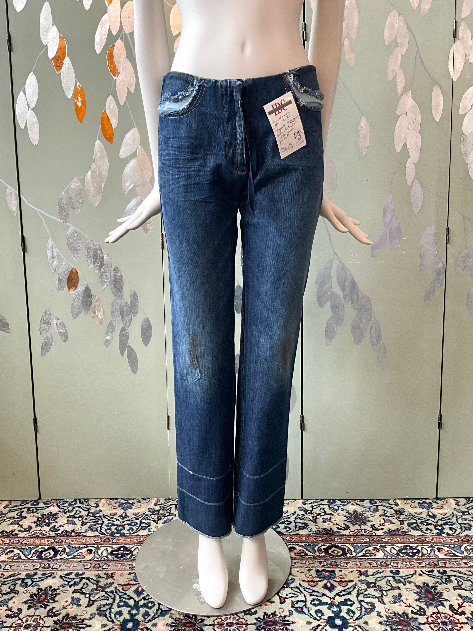 Vintage 2000s Maison Margiela MM6 Dark Wash Denim Straight Distressed Jeans, Small
