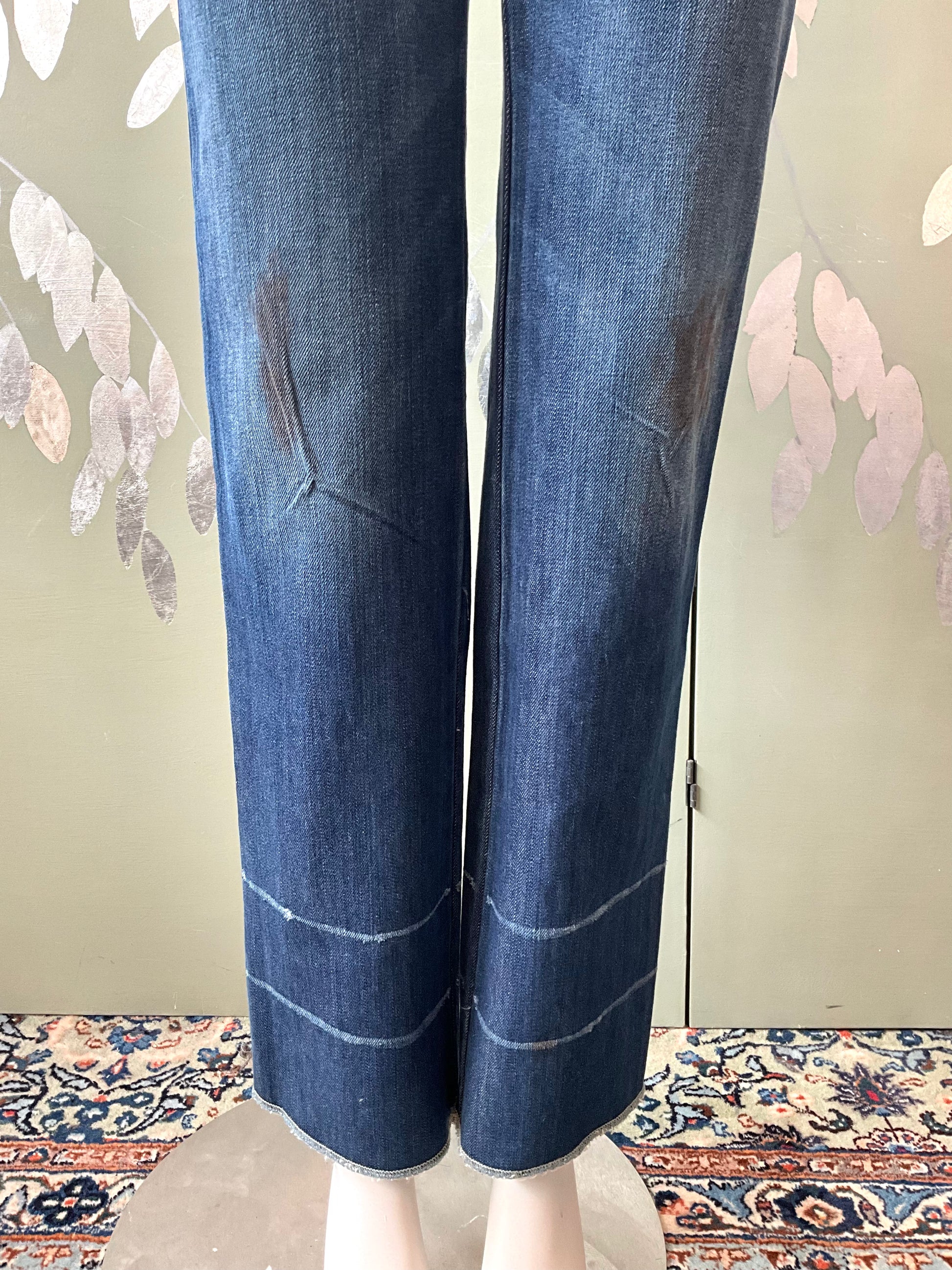 Vintage 2000s Maison Margiela MM6 Dark Wash Denim Straight Distressed Jeans, Small