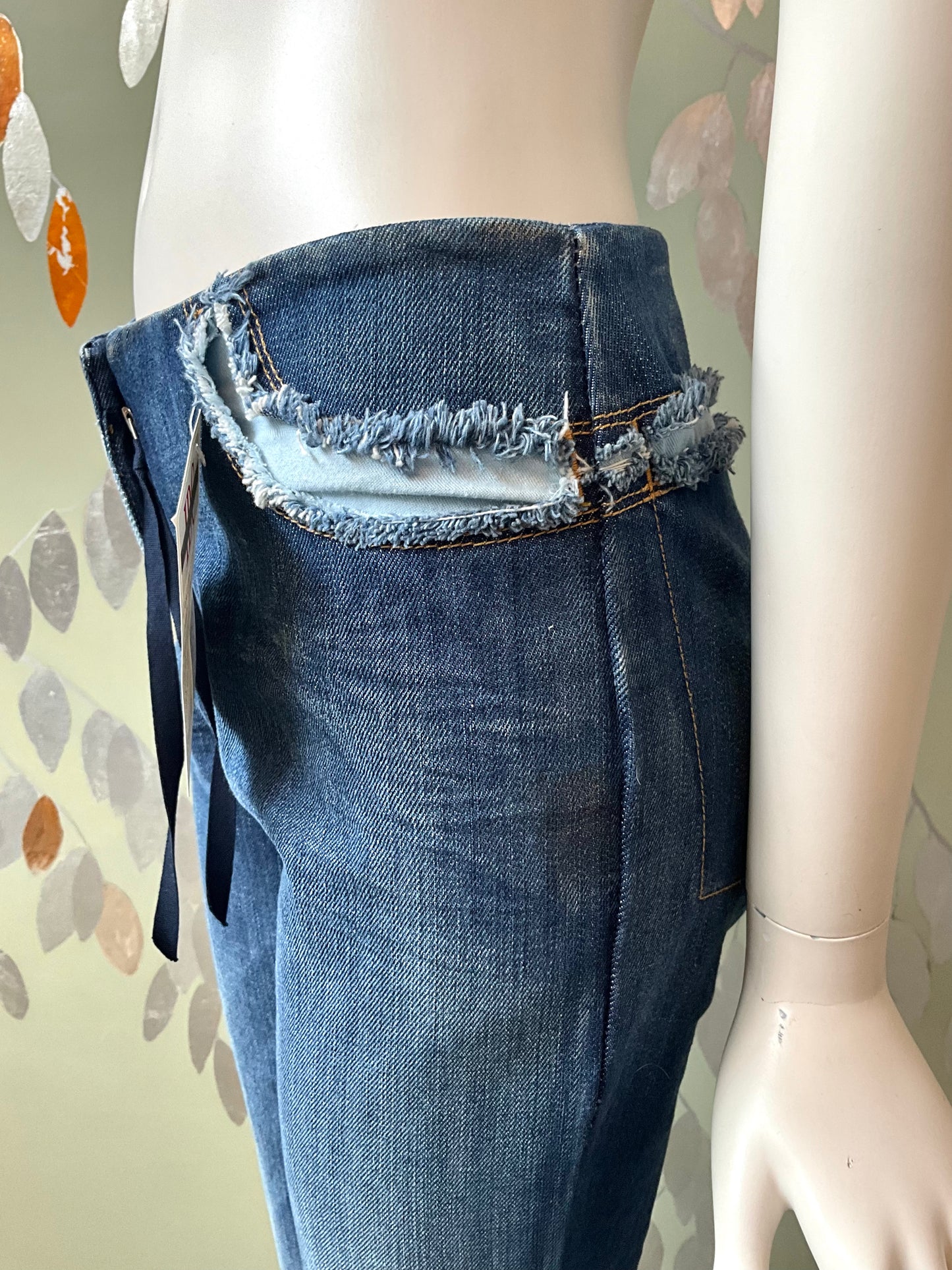 Vintage 2000s Maison Margiela MM6 Dark Wash Denim Straight Distressed Jeans, Small