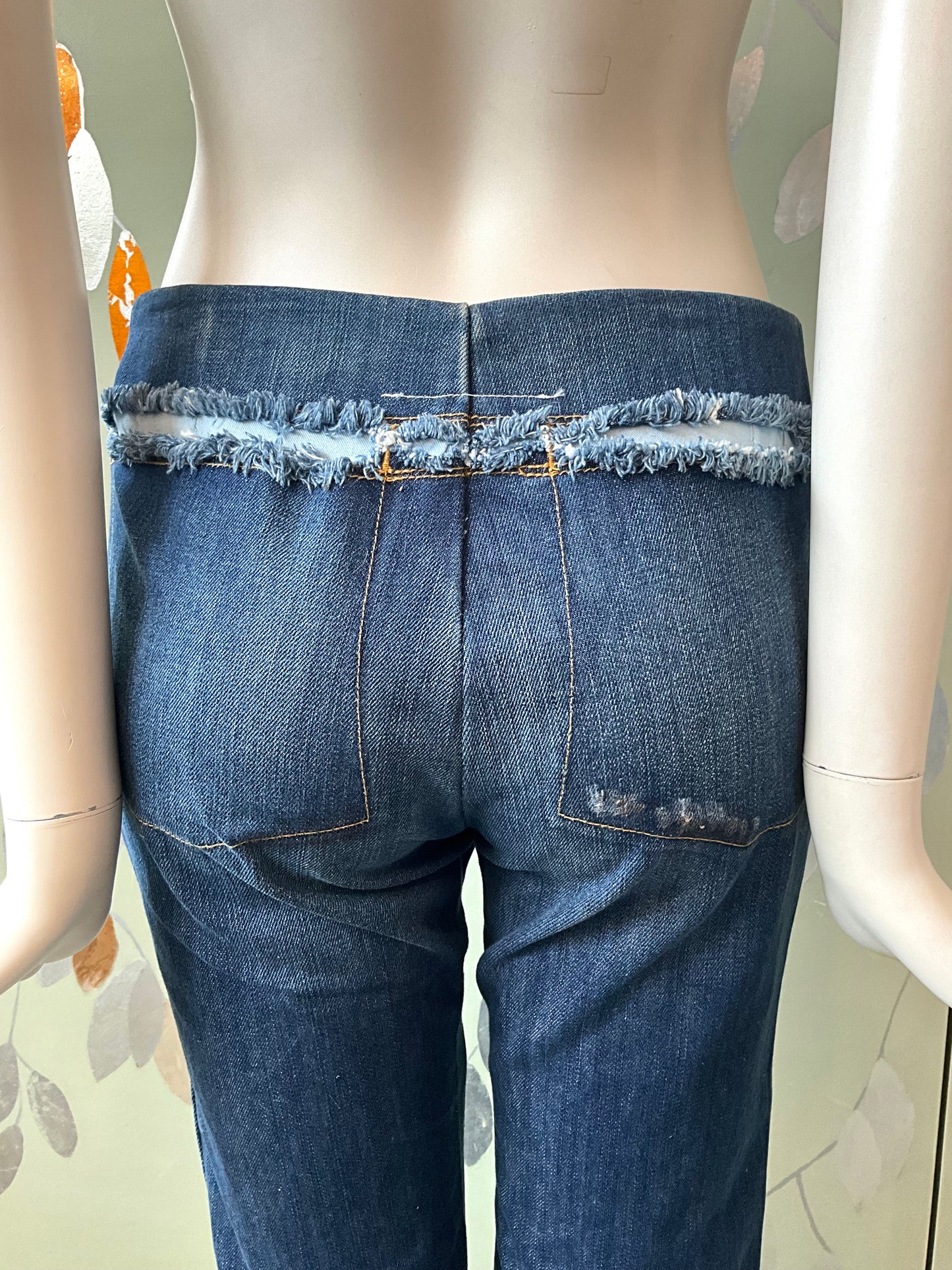 Vintage 2000s Maison Margiela MM6 Dark Wash Denim Straight Distressed Jeans, Small
