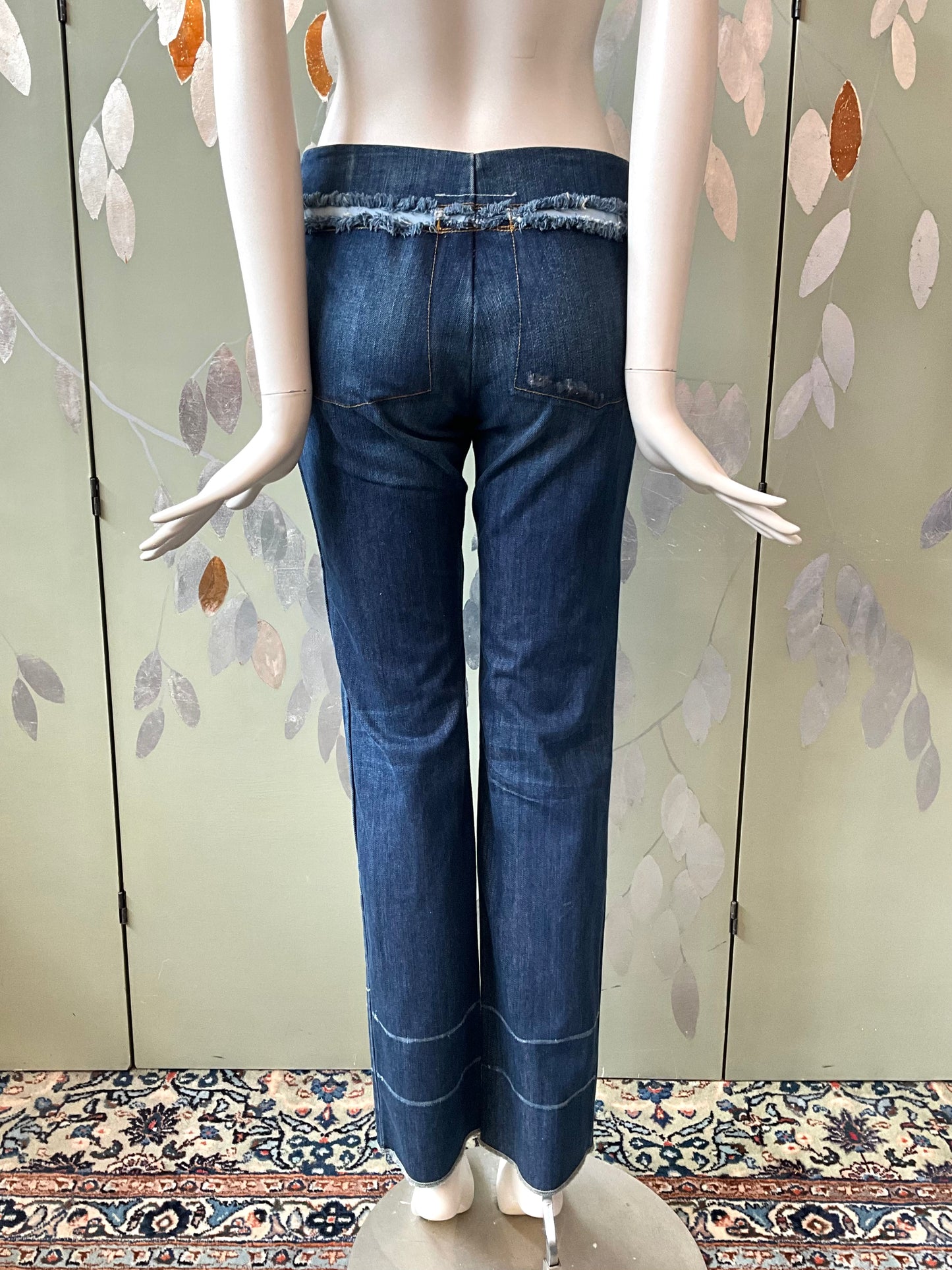 Vintage 2000s Maison Margiela MM6 Dark Wash Denim Straight Distressed Jeans, Small