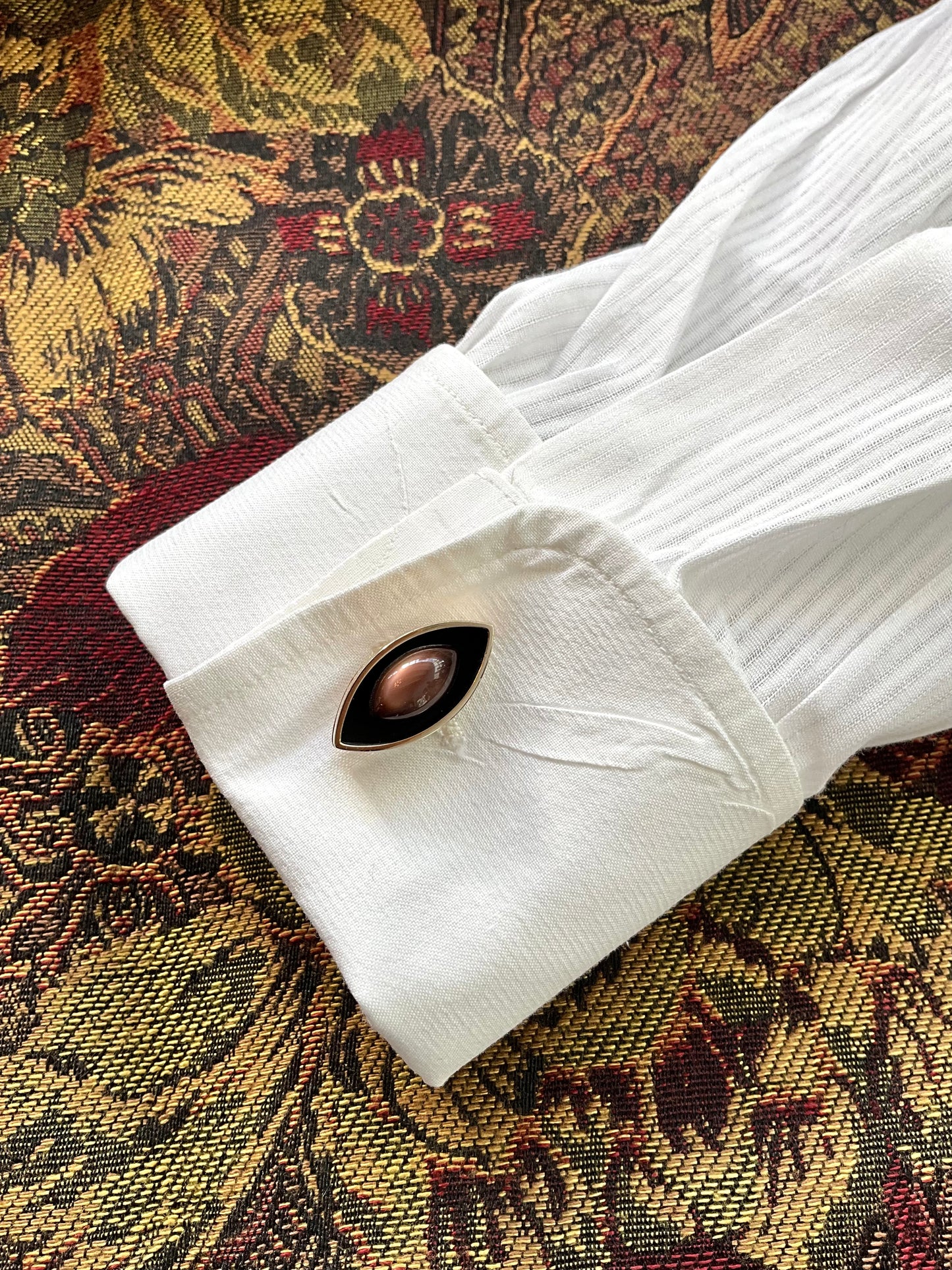 Vintage Gold Tone Marquis Shaped Cufflinks with Cabochon Stone 