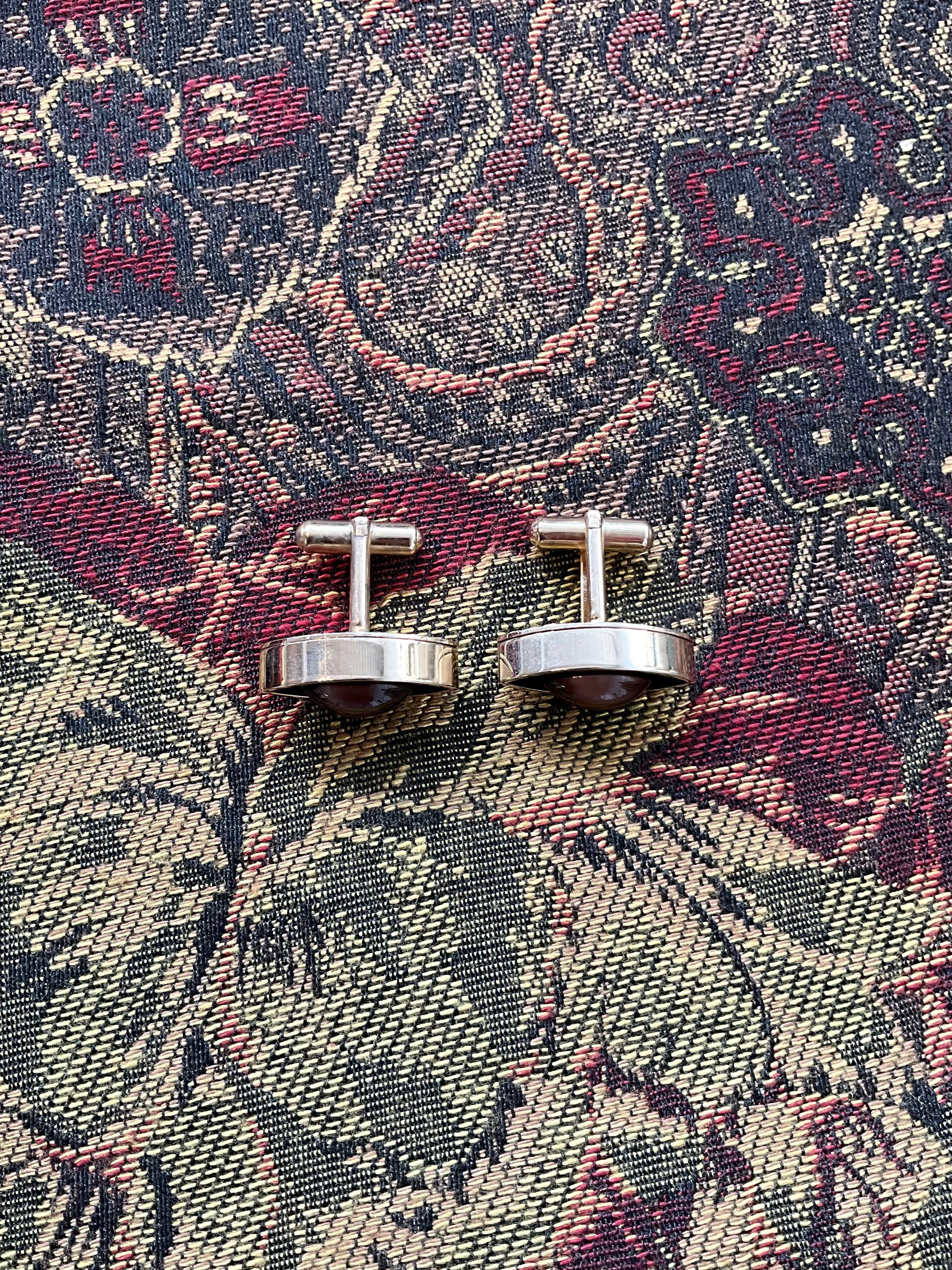 Vintage Gold Tone Marquis Shaped Cufflinks with Cabochon Stone 