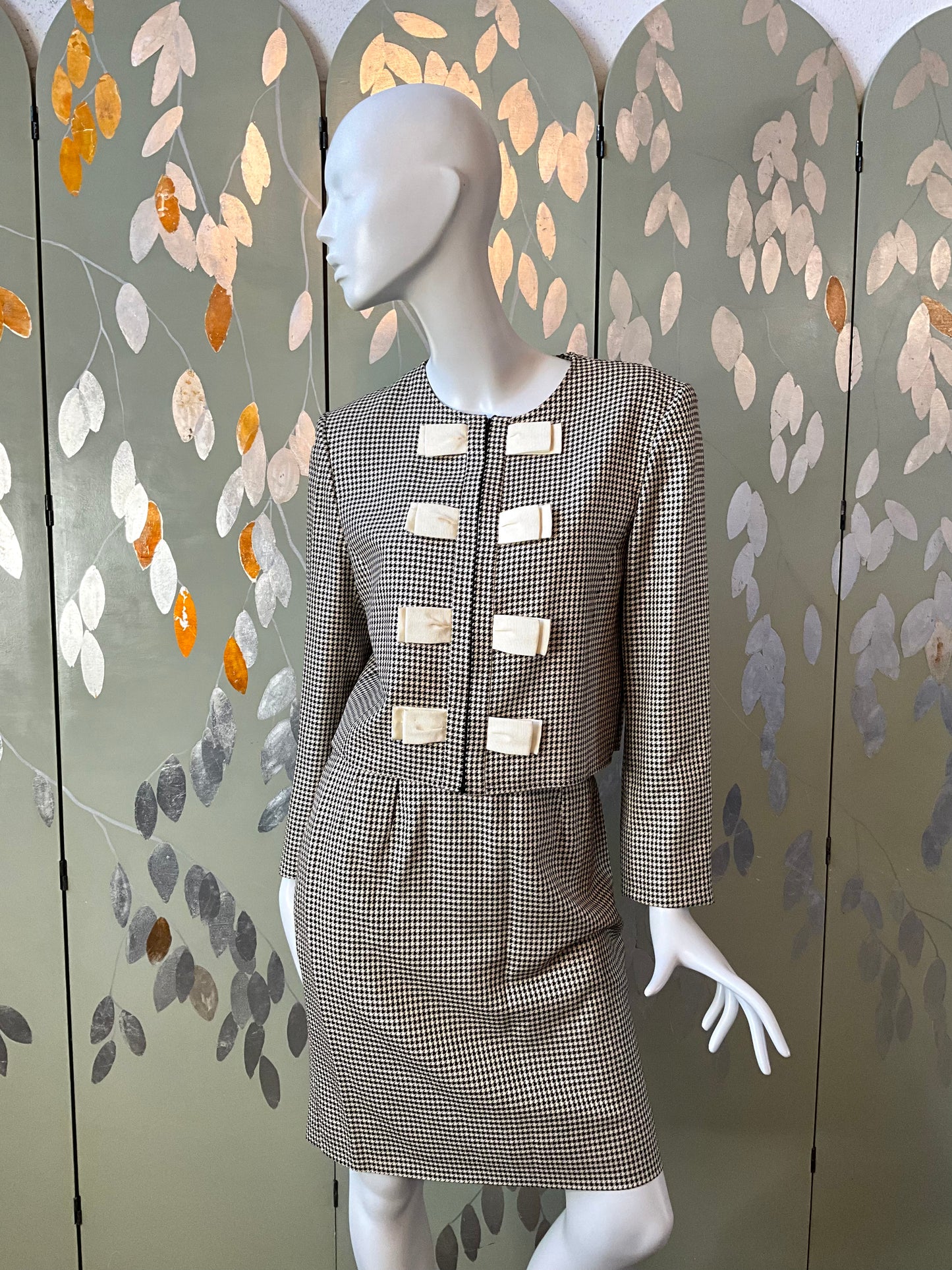 Vintage 1980s Valentino Miss V Houndstooth Check Skirt Suit, Medium 