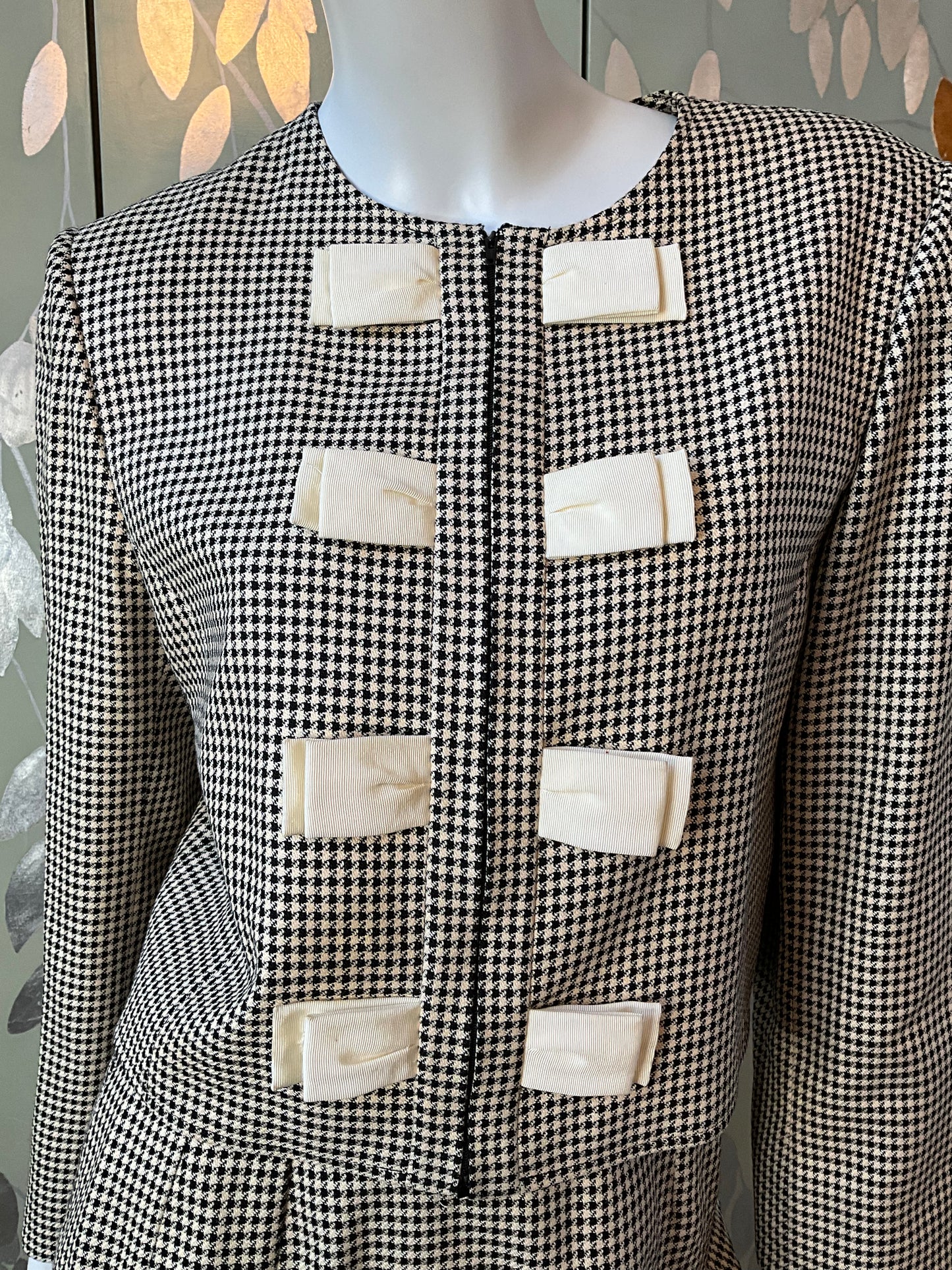 Vintage 1980s Valentino Miss V Houndstooth Check Skirt Suit, Medium 