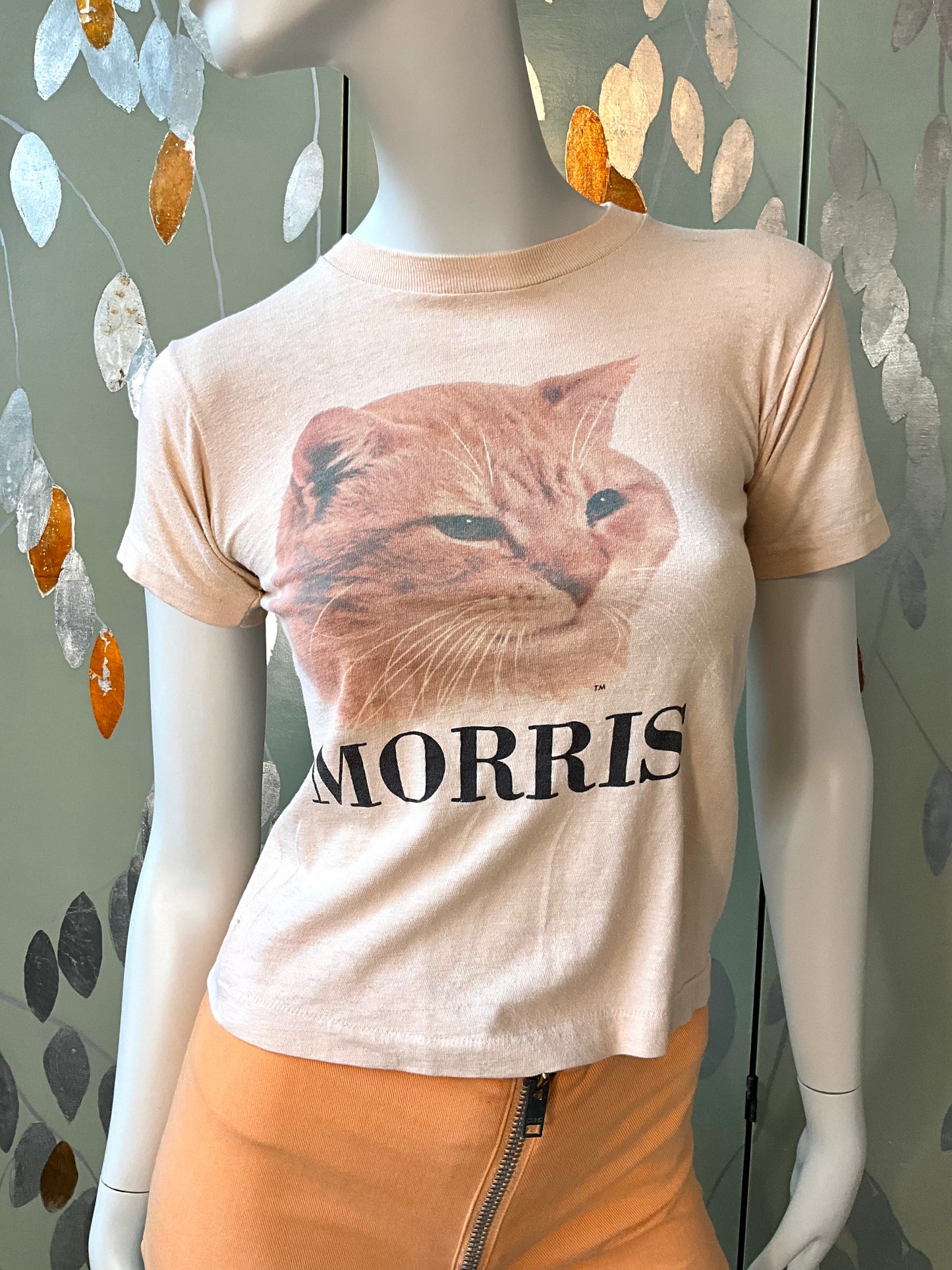 Vintage 1970s Morris the Cat Pale Peach Single Stitch T Shirt, XS