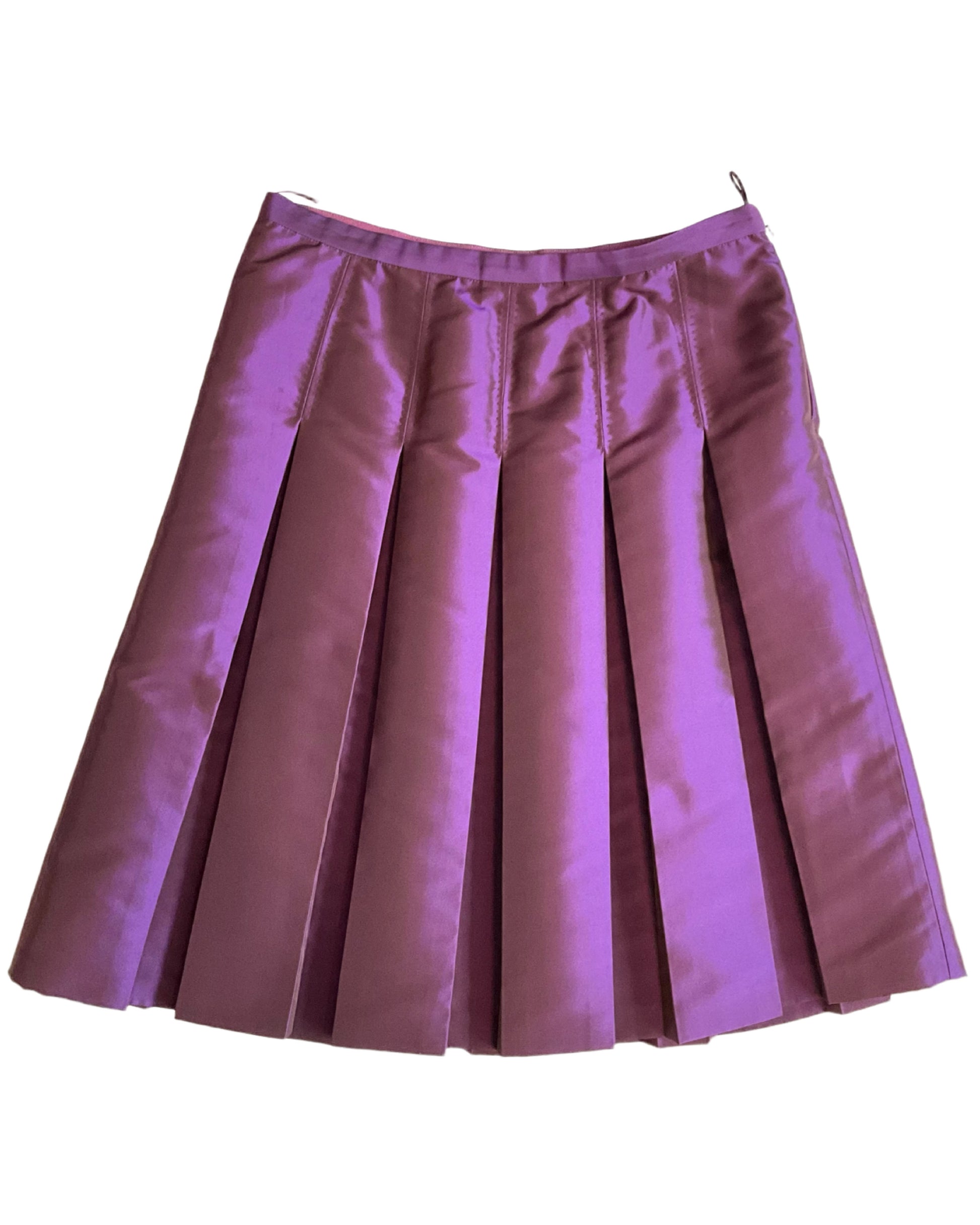 2010s Moschino Purple Silk Taffeta Box Pleated Skirt, W32