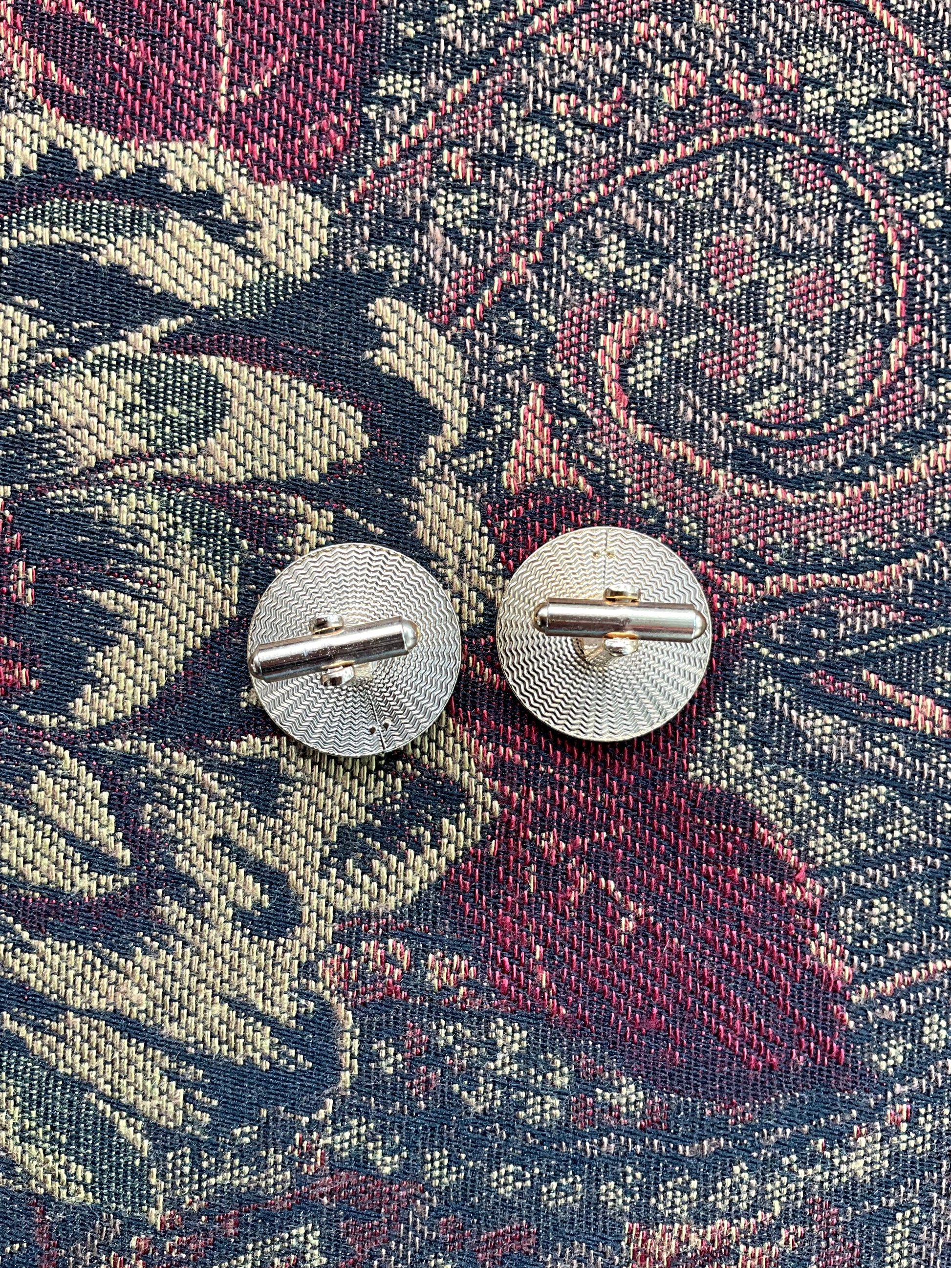 Vintage 1960s Round Mother of Pearl Gold Tone Cufflinks 