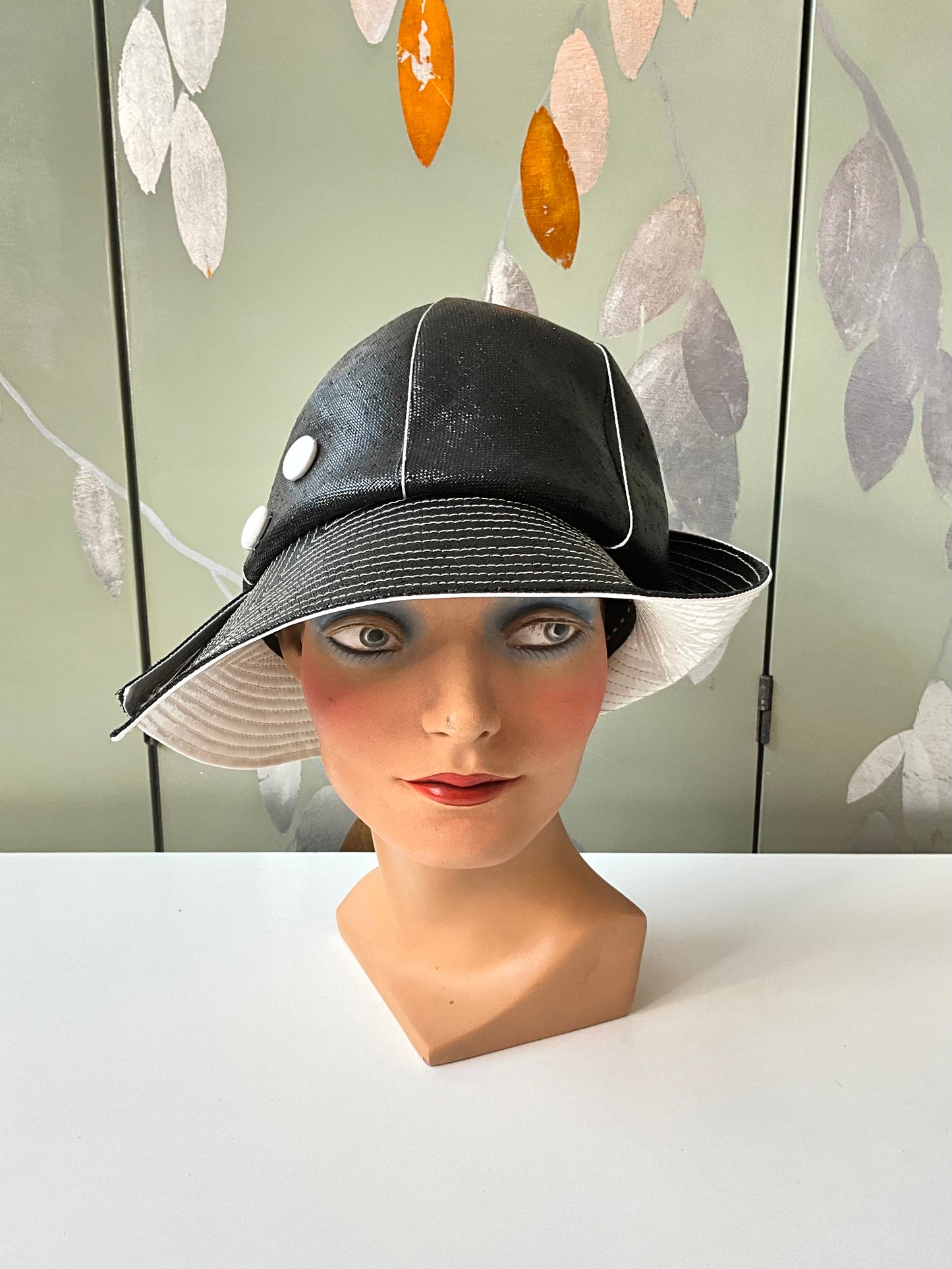 Vintage 1960s Mr.John Black and White Vinyl Mod Bucket Hat