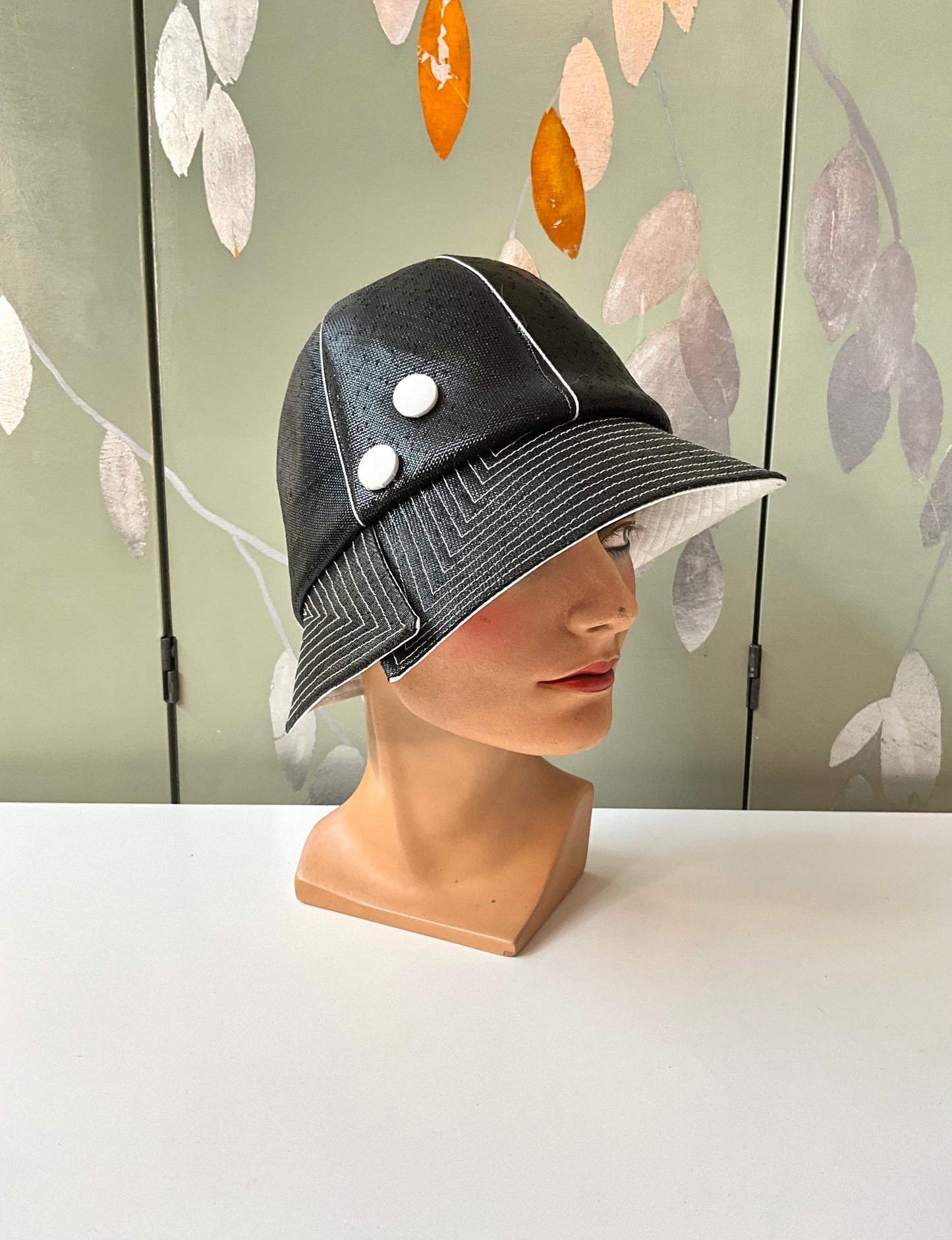 Vintage 1960s Mr.John Black and White Vinyl Mod Bucket Hat