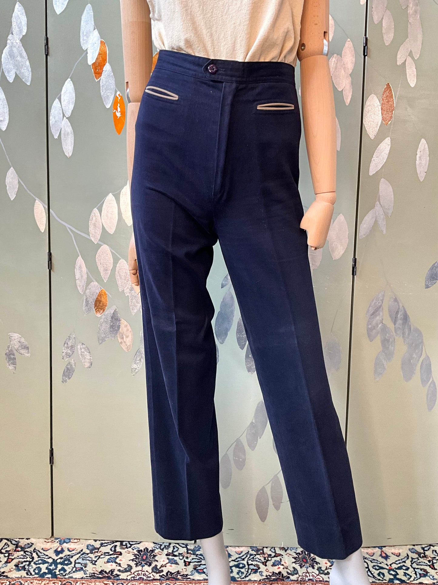 Vintage 1970s Navy Cotton 3 Piece Pant Suit, Small 