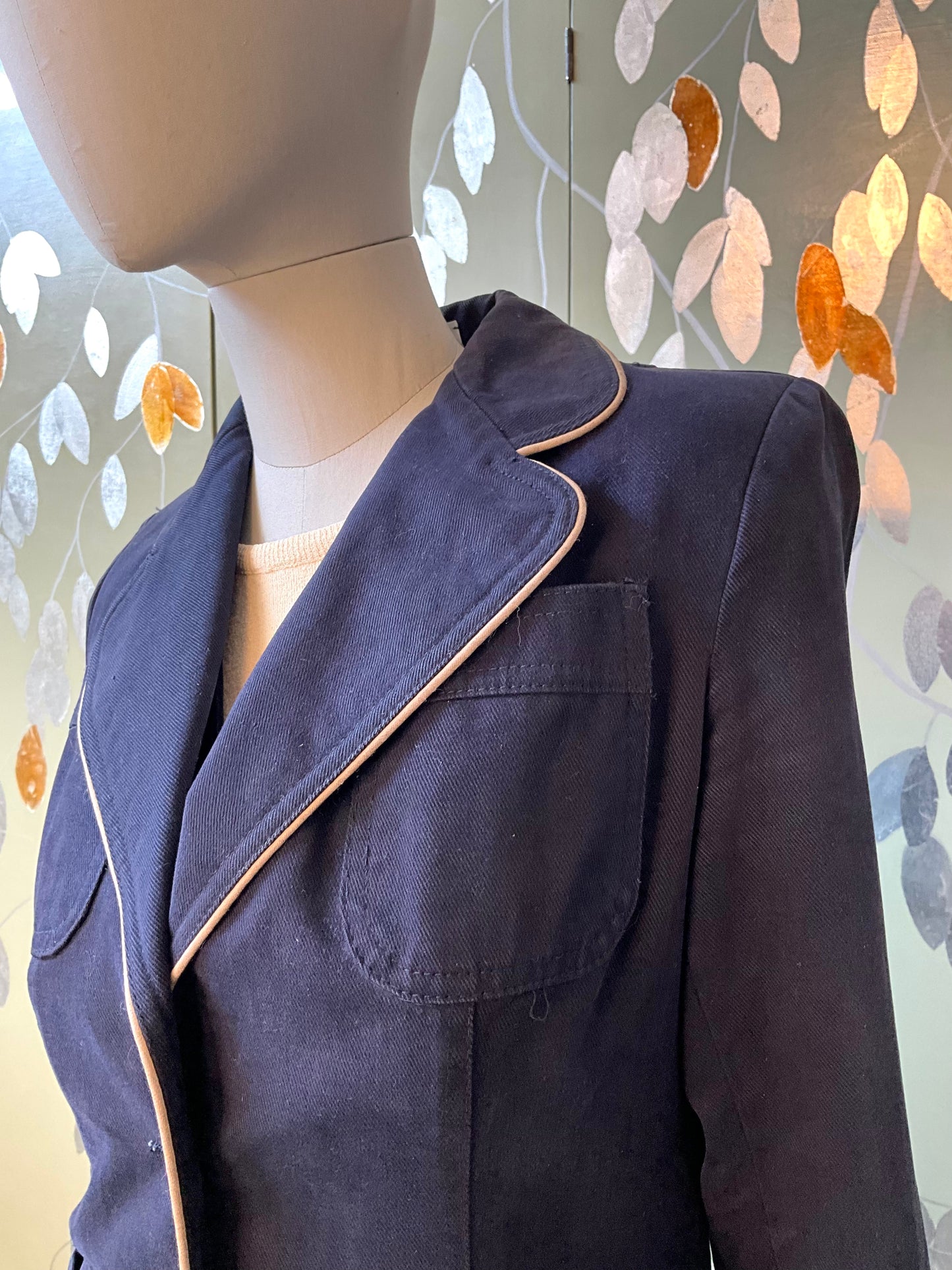 Vintage 1970s Navy Cotton 3 Piece Pant Suit, Small 