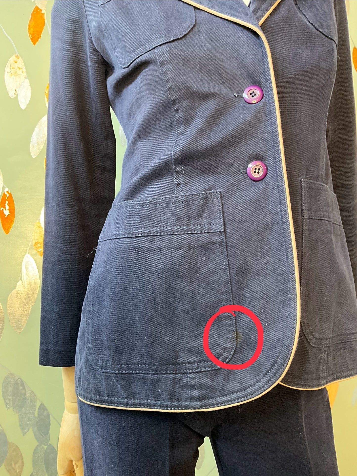 Vintage 1970s Navy Cotton 3 Piece Pant Suit, Small 