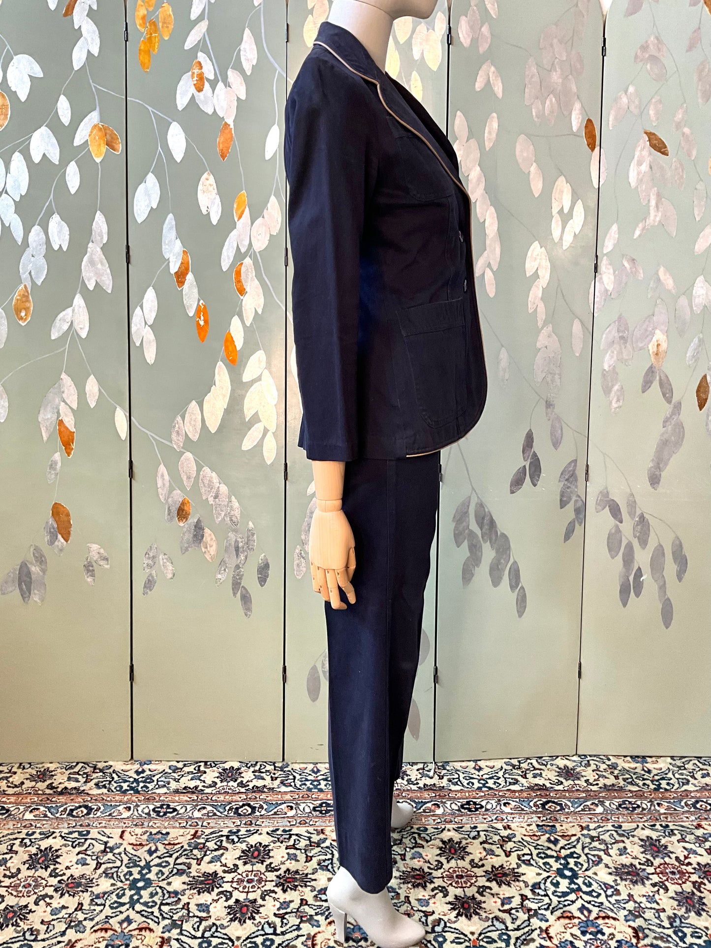 Vintage 1970s Navy Cotton 3 Piece Pant Suit, Small 