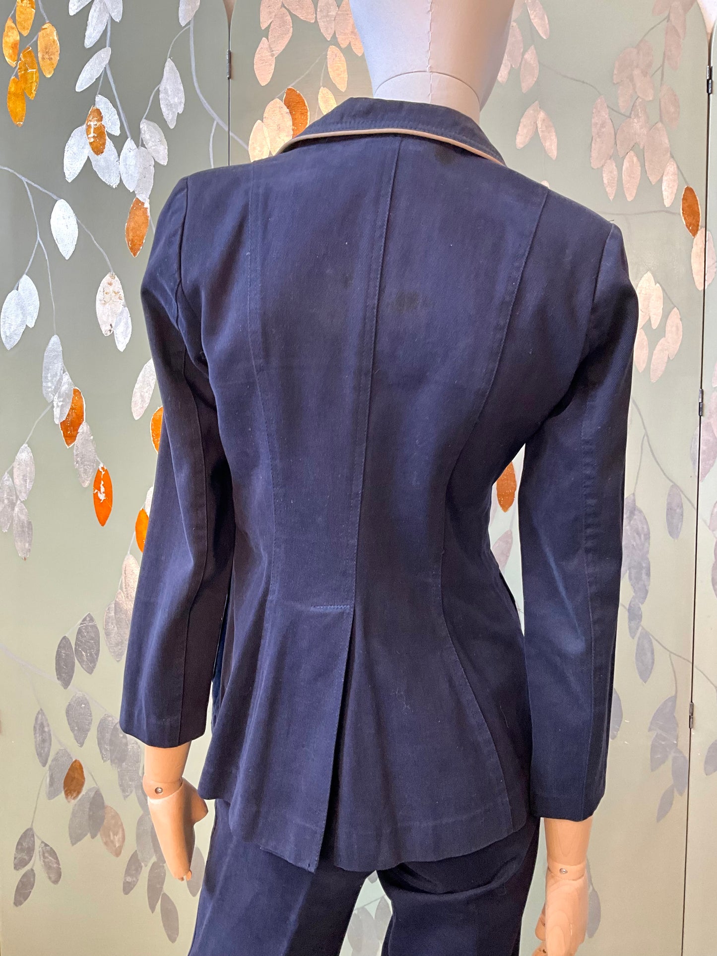 Vintage 1970s Navy Cotton 3 Piece Pant Suit, Small 