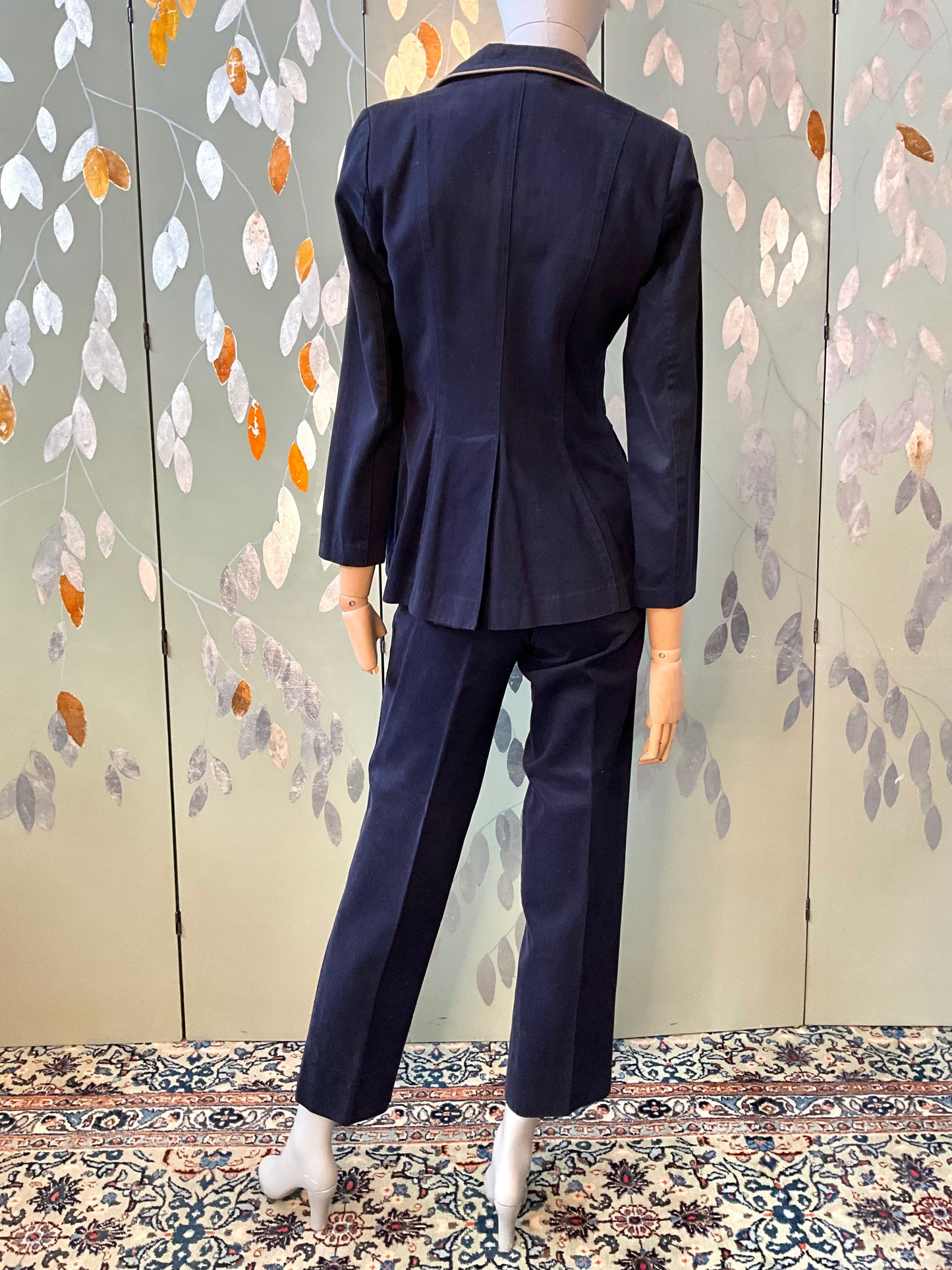 Vintage 1970s Navy Cotton 3 Piece Pant Suit, Small 