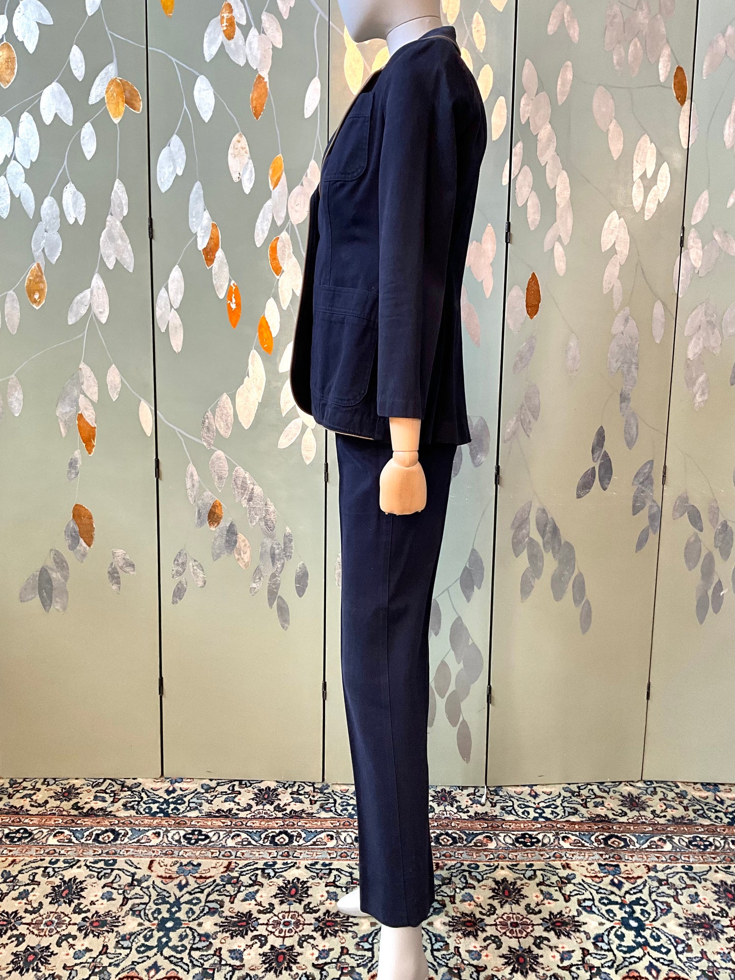 Vintage 1970s Navy Cotton 3 Piece Pant Suit, Small 