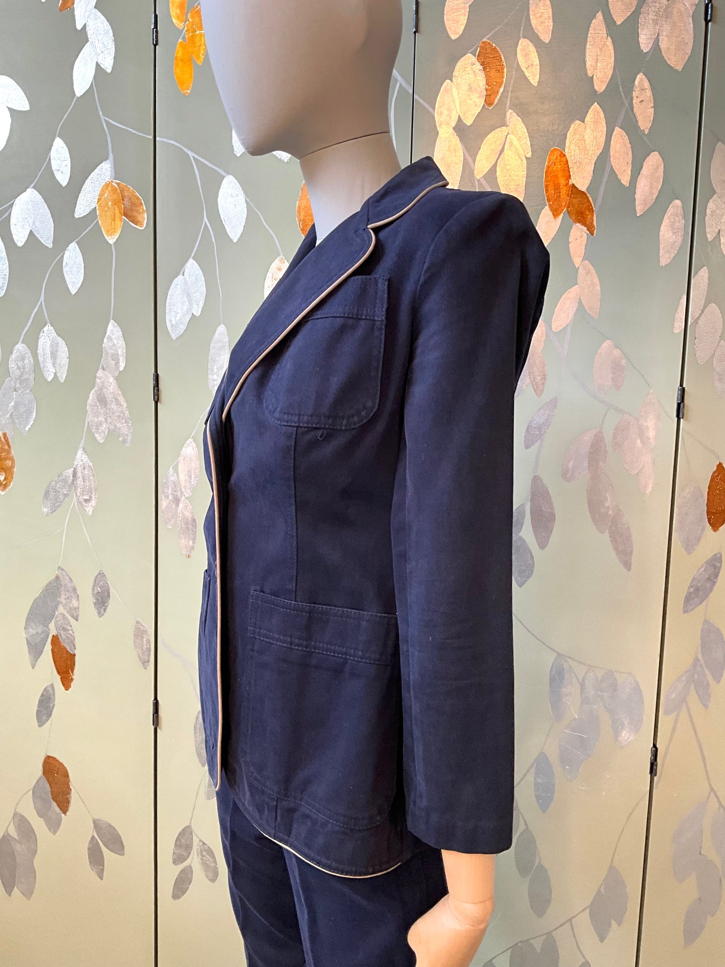 Vintage 1970s Navy Cotton 3 Piece Pant Suit, Small 