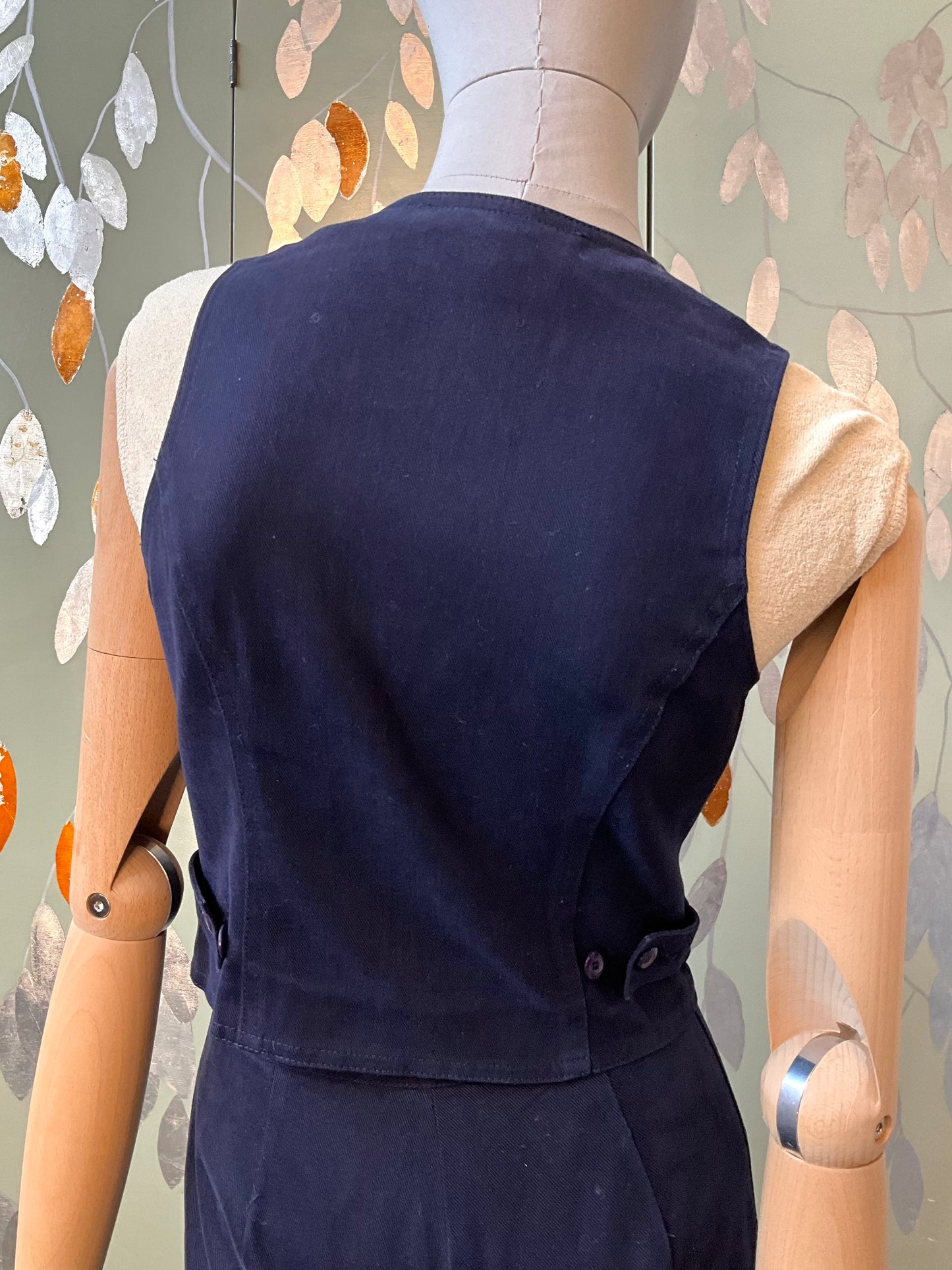 Vintage 1970s Navy Cotton 3 Piece Pant Suit, Small 