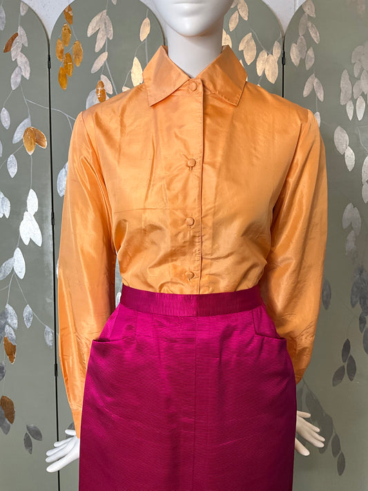 Vintage 1970s Emilio Pucci Peach Orange Silk Shirt, Medium 