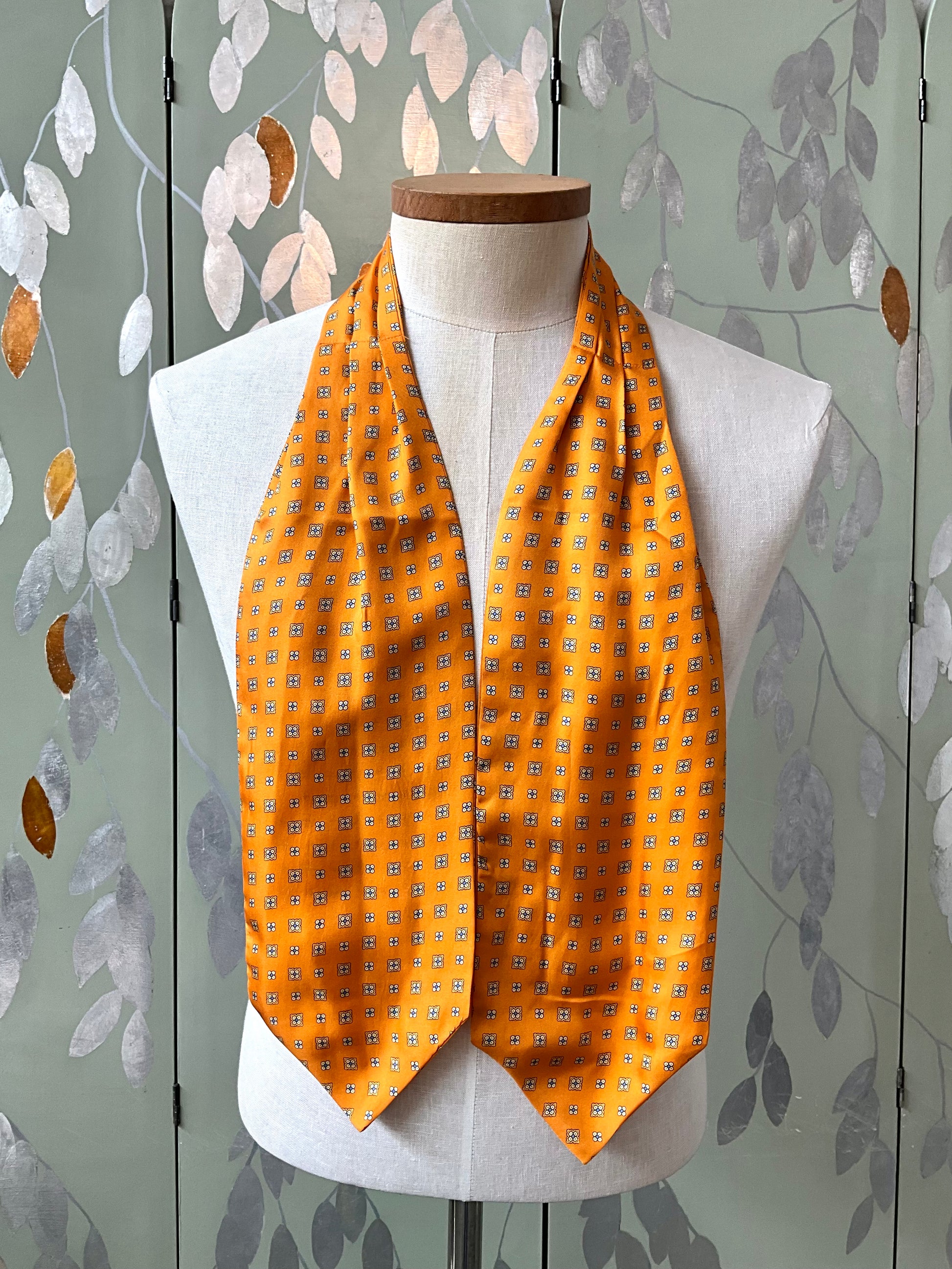 Men's Orange Silk Foulard Print Ascot Tie