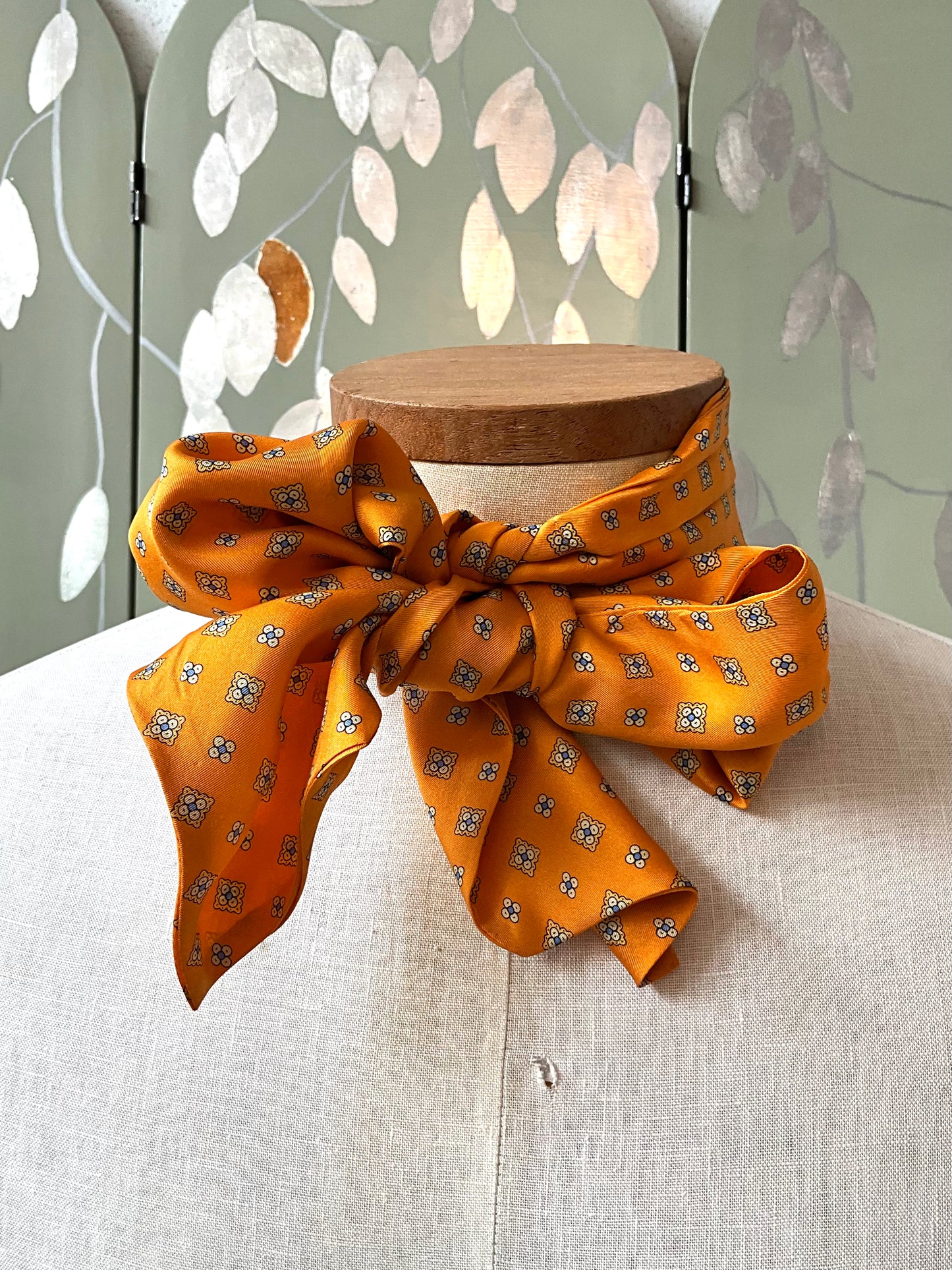 Men's Orange Silk Foulard Print Ascot Tie