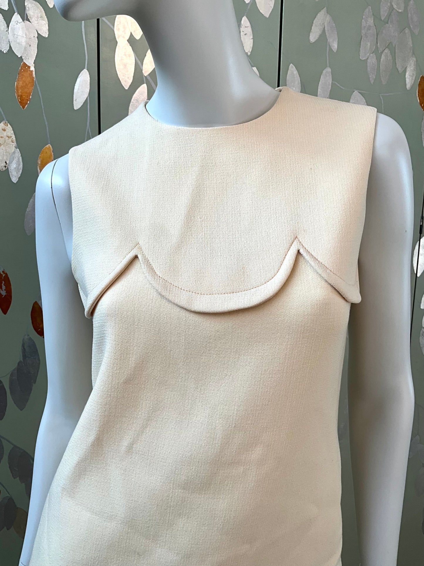 Vintage 1960s Pierre Cardin Cream Wool Shift Dress, Small