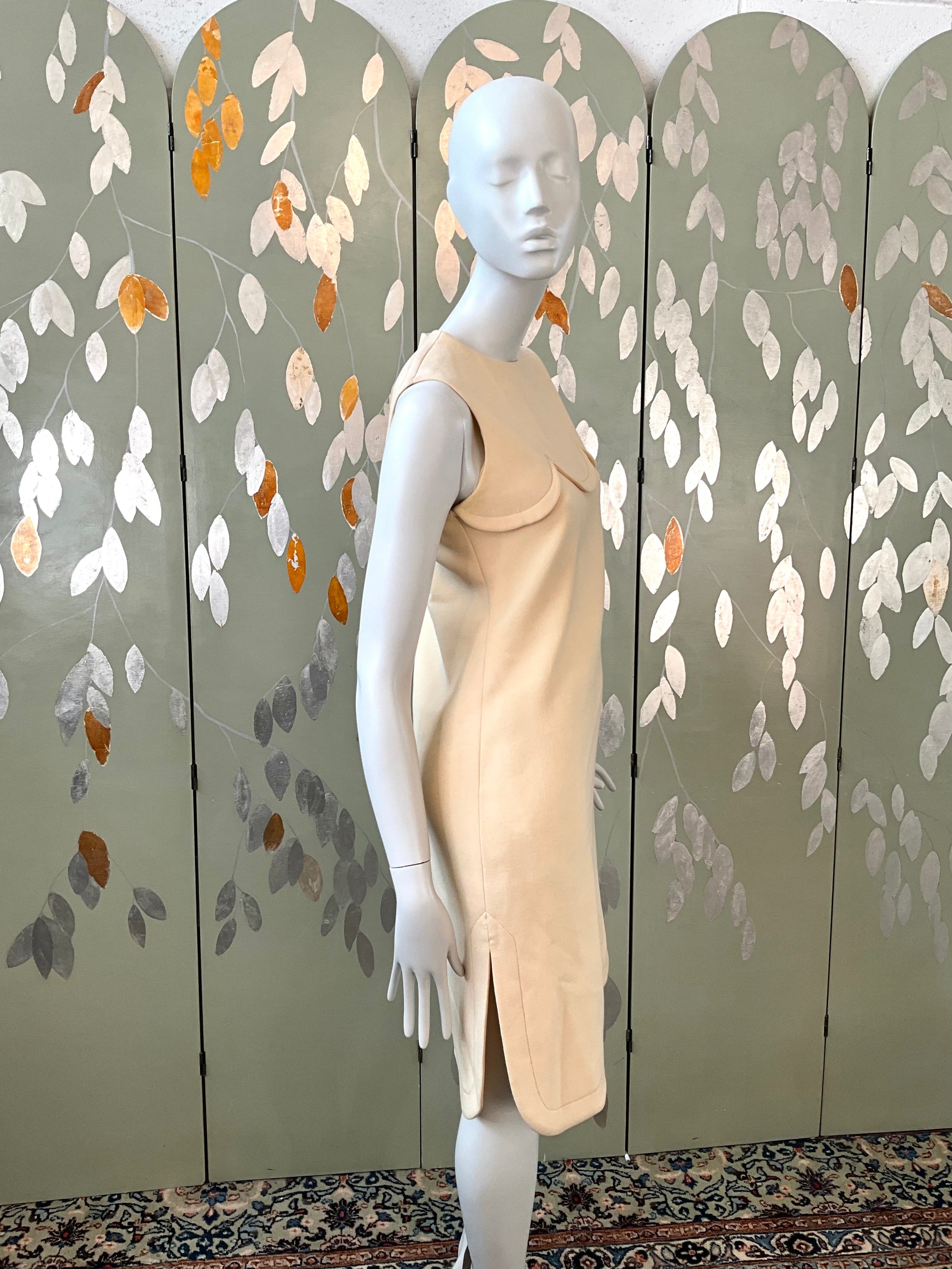 cream wool shift dress Vintage 60s Adele Simpson Wool Shift Dress M Cream Lined Metal Zip Cap Sleeves
