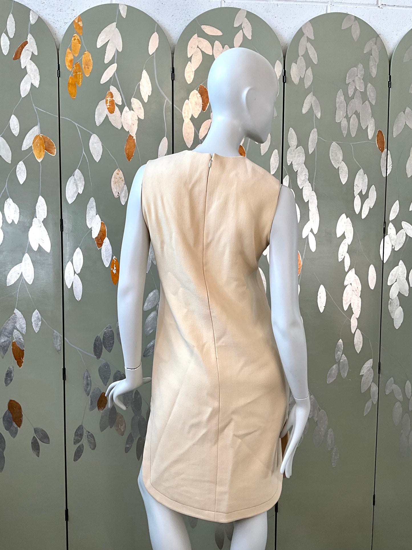 Vintage 1960s Pierre Cardin Cream Wool Shift Dress, Small