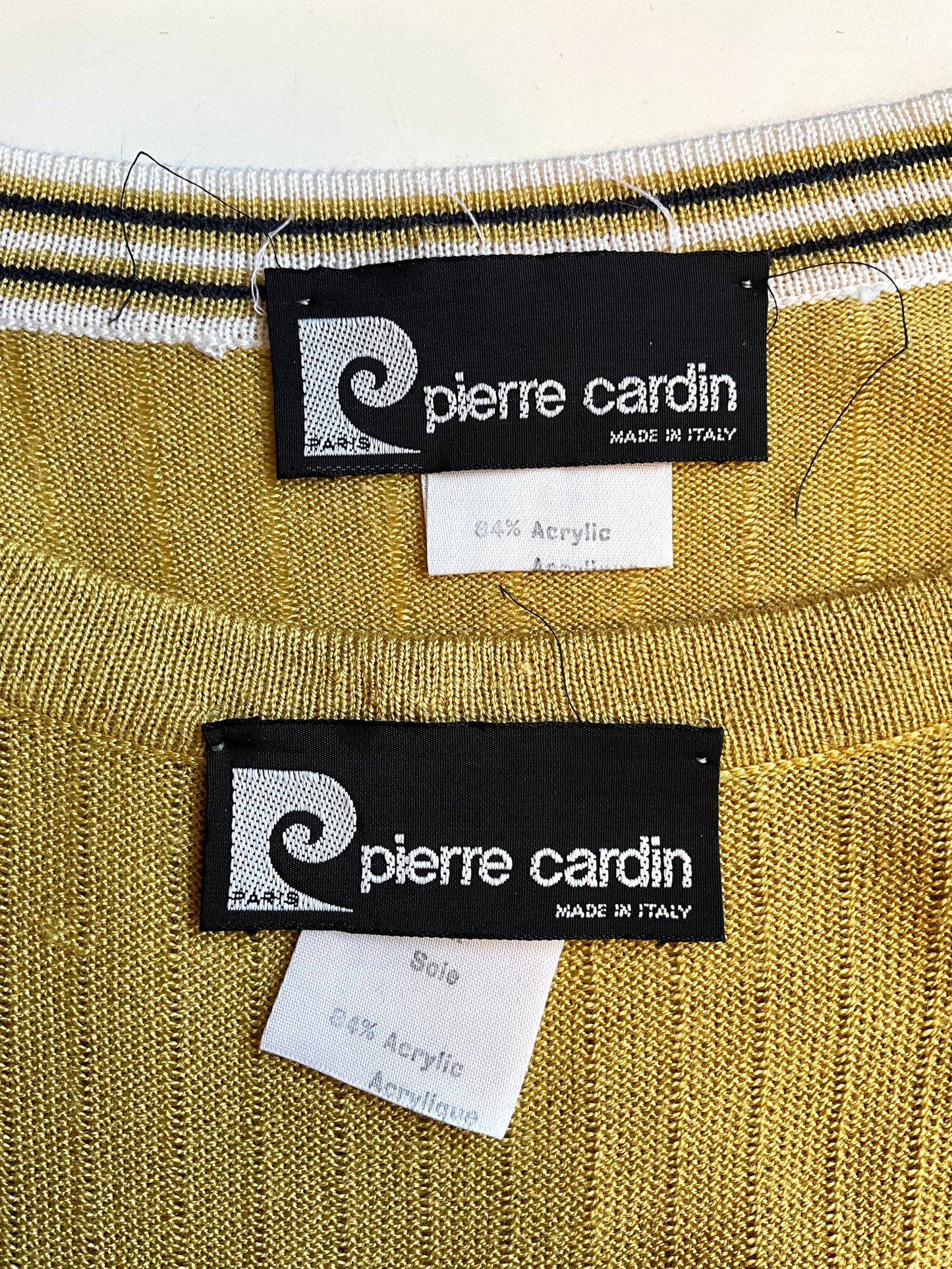 Vintage 1970s Pierre Cardin Ochre Yellow Rib Knit Drop Waist Dress Set, Medium