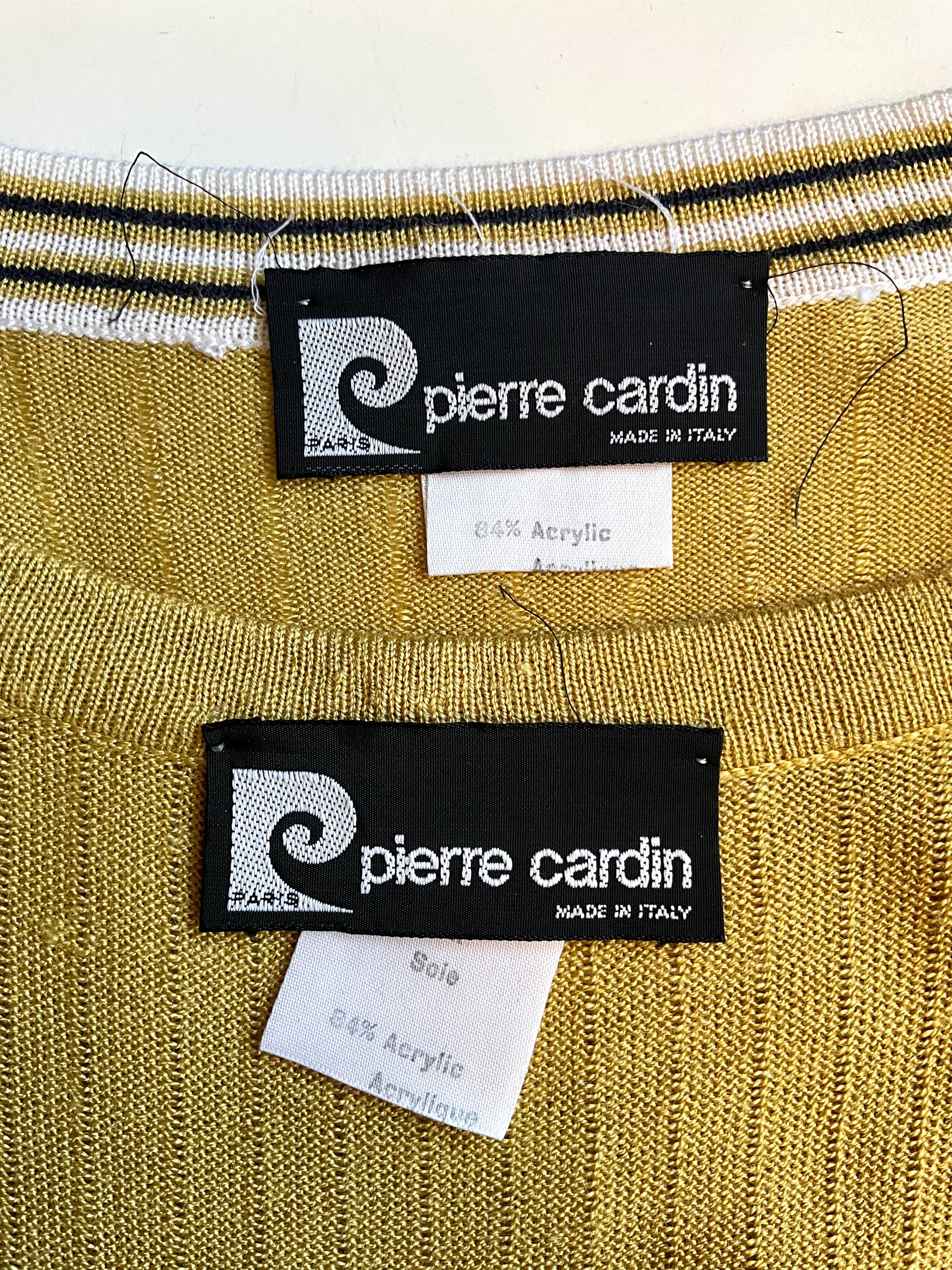 Vintage 1970s Pierre Cardin Ochre Yellow Rib Knit Drop Waist Dress Set, Medium
