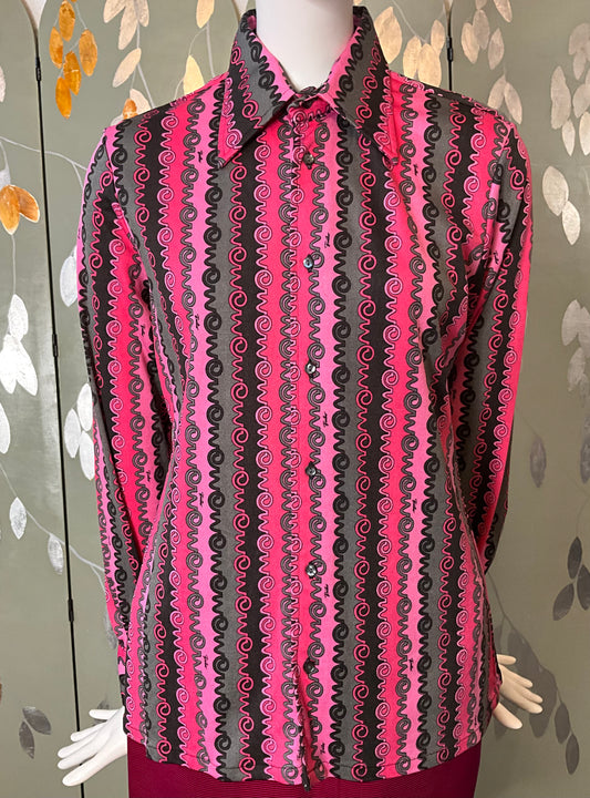 Vintage 1970s Pink and Grey Emilio Pucci for Chesa Print Disco Shirt, Medium 