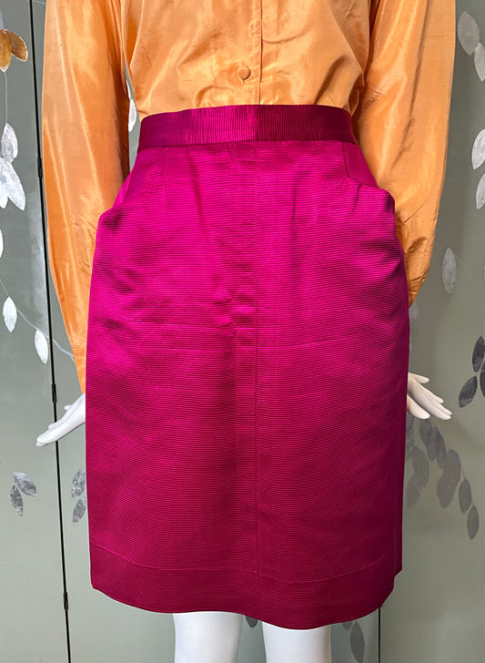 Vintage 1980s Hot pink Yves Saint Laurent Satin Skirt, Small 