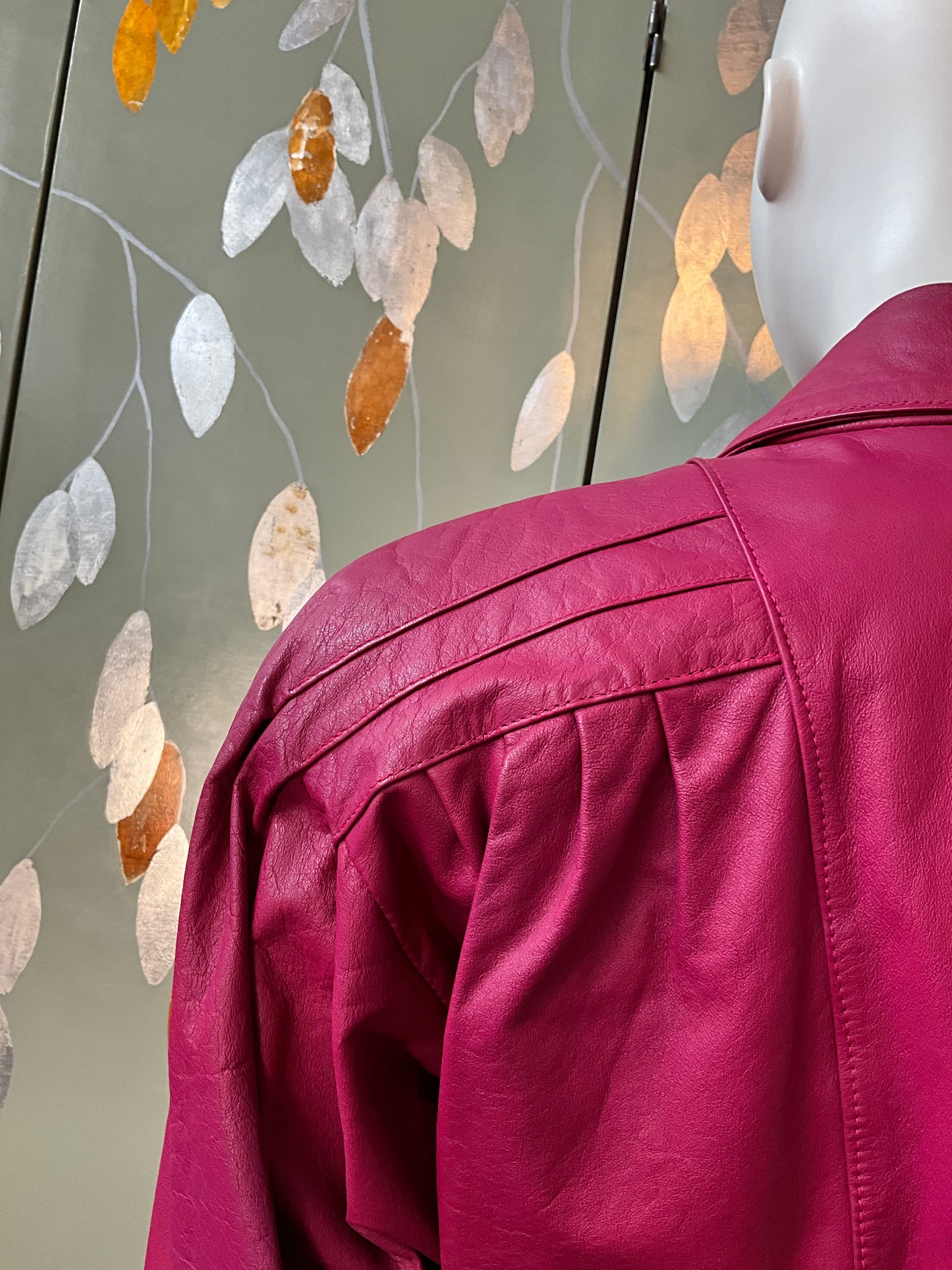 Vintage 1980s Hot Pink Leather Mini Skirt and Jacket Set, XS