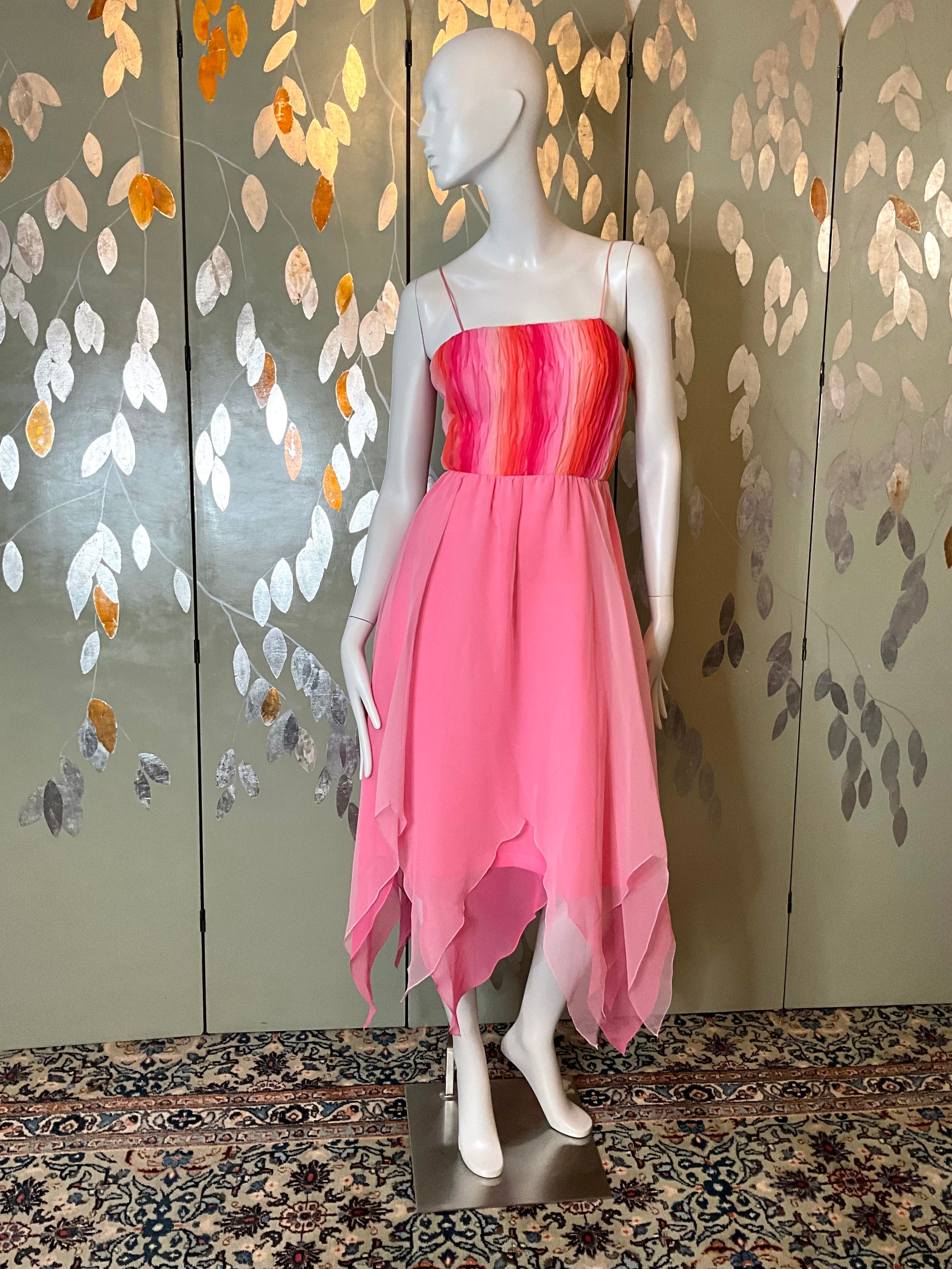 2000s Gradient Pink Handkerchief Hem Party Dress and Bolero 