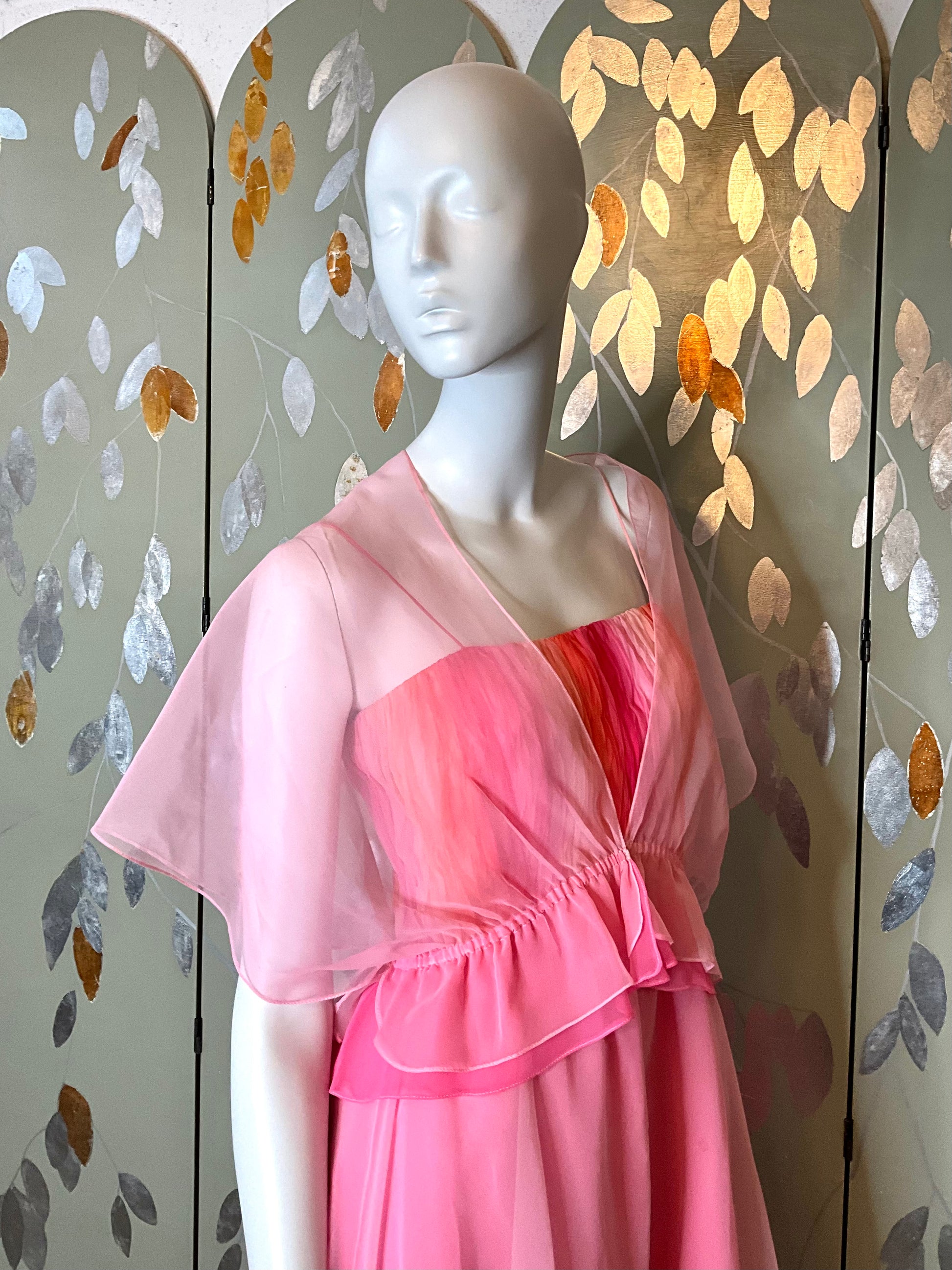 2000s Gradient Pink Handkerchief Hem Party Dress and Sheer Bolero, S-M 2000s Gradient Pink Handkerchief Hem Party Dress and Sheer Bolero, S-M