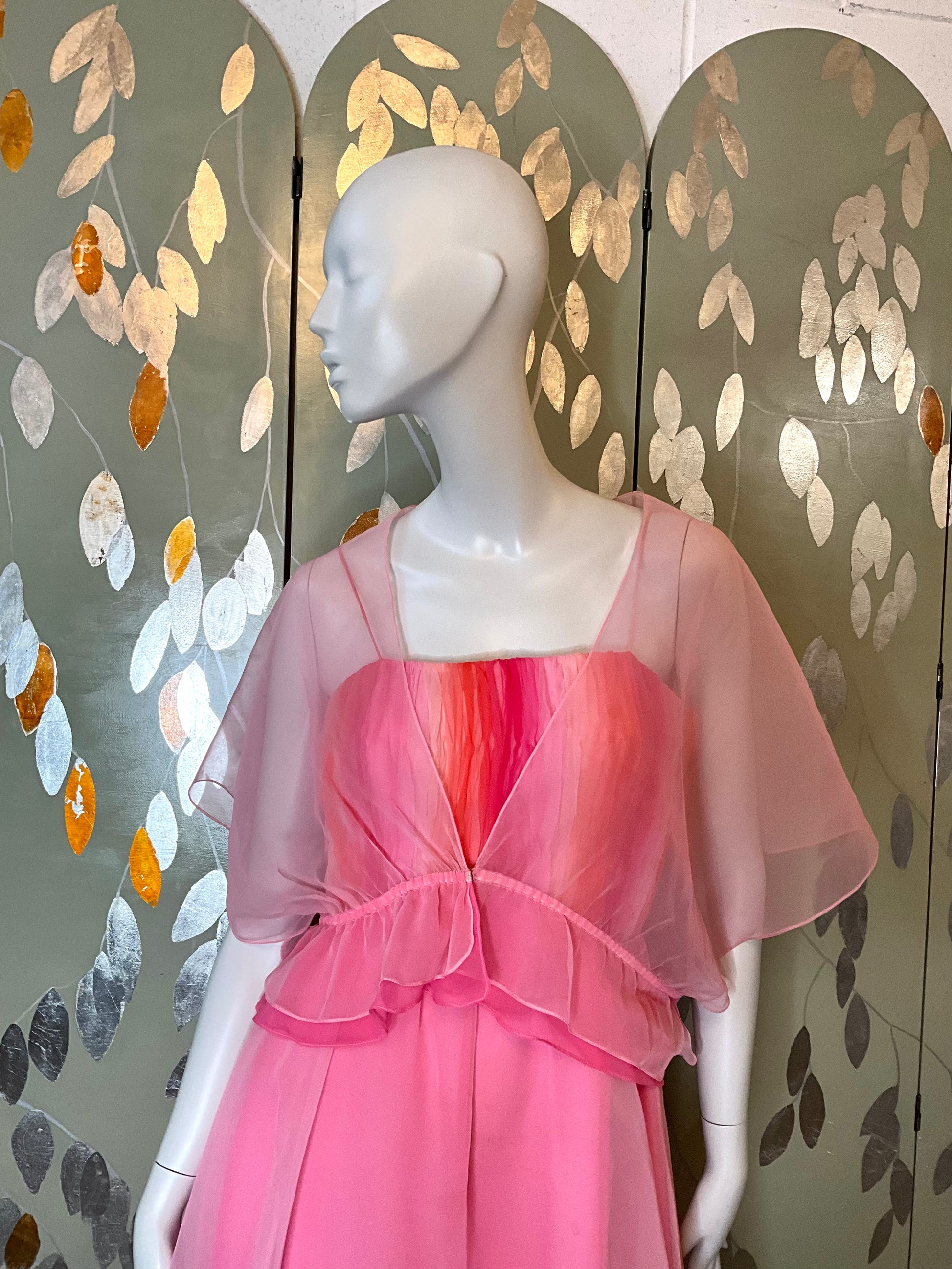 2000s Gradient Pink Handkerchief Hem Party Dress and Sheer Bolero, S-M 2000s Gradient Pink Handkerchief Hem Party Dress and Sheer Bolero, S-M