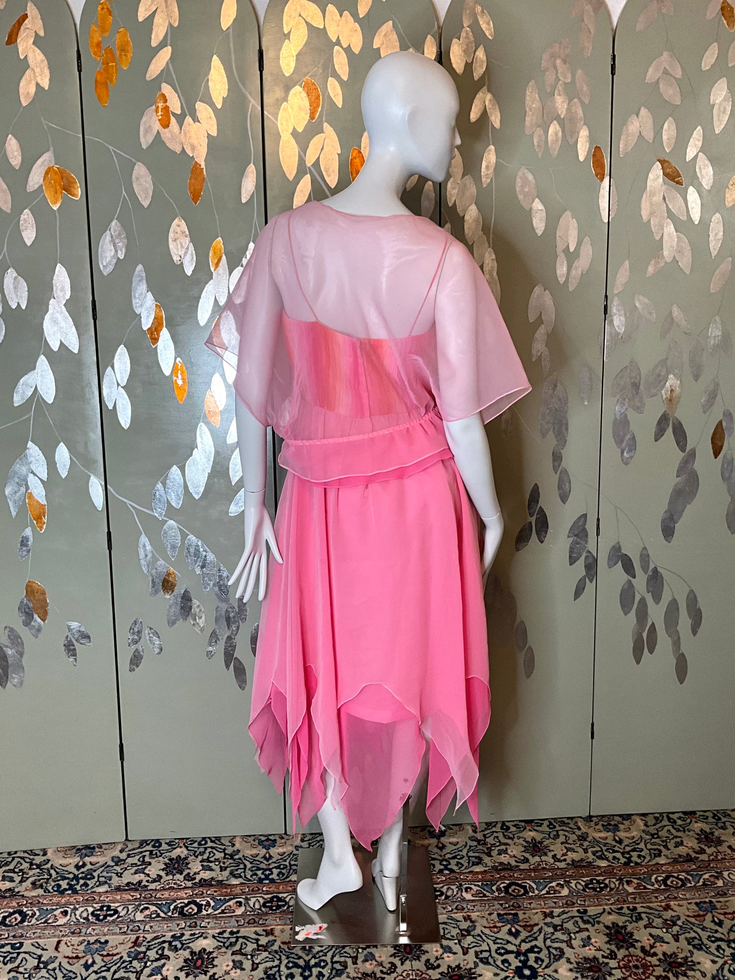 2000s Gradient Pink Handkerchief Hem Party Dress and Bolero 