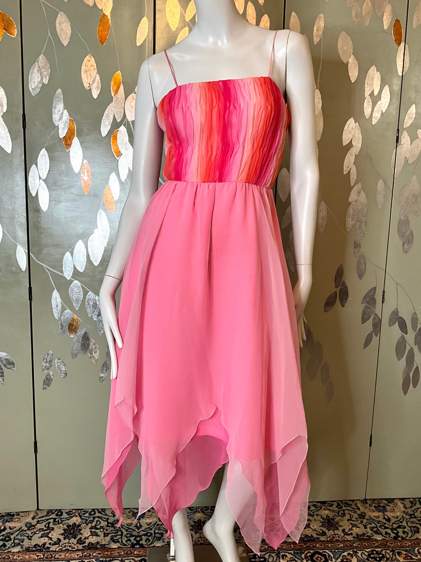 2000s Gradient Pink Handkerchief Hem Party Dress and Bolero 