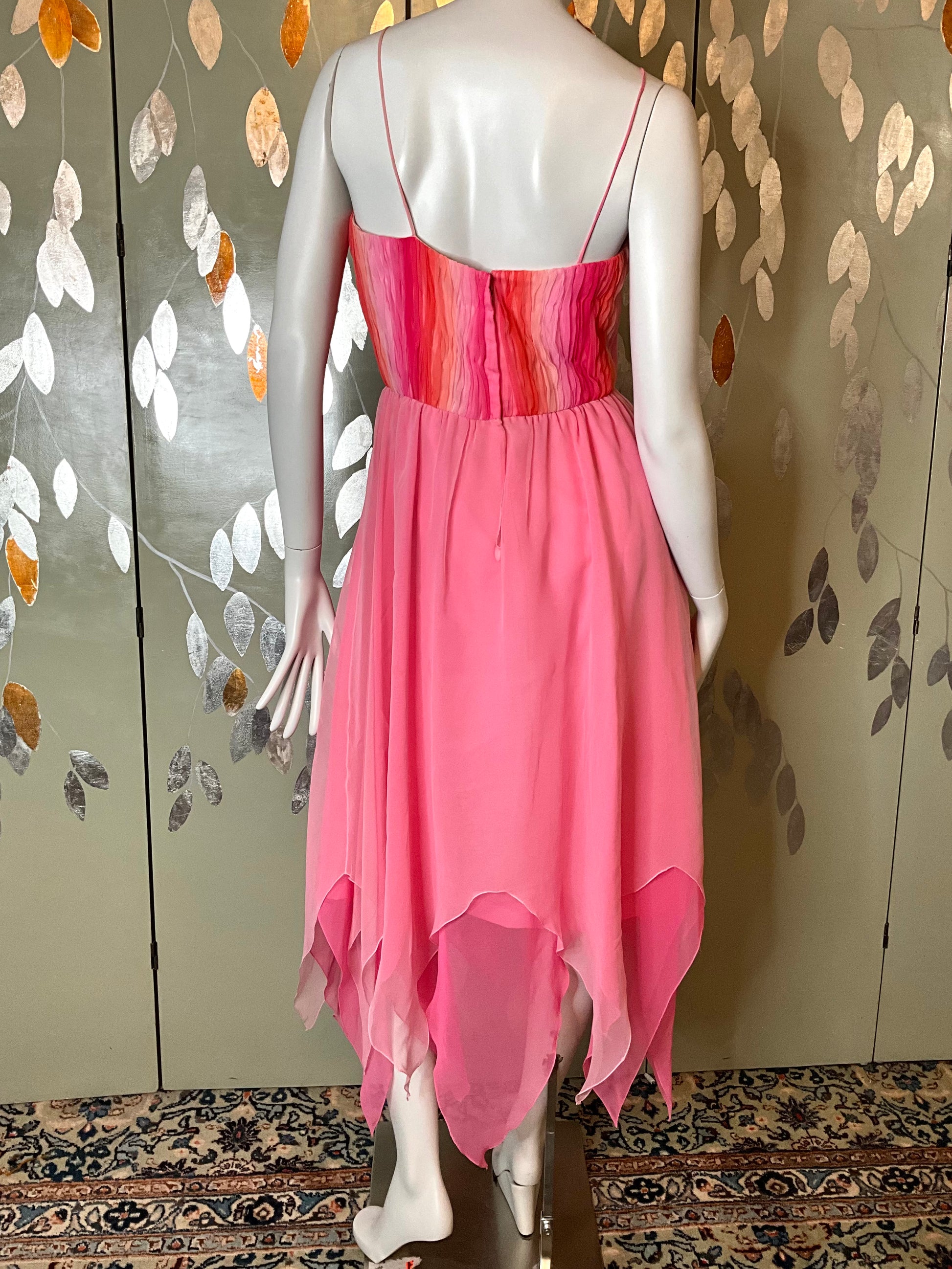 2000s Gradient Pink Handkerchief Hem Party Dress and Sheer Bolero, S-M Ian Drummond Vintage 2000s Gradient Pink Handkerchief Hem Party Dress and Sheer Bolero, S-M Ian Drummond Vintage