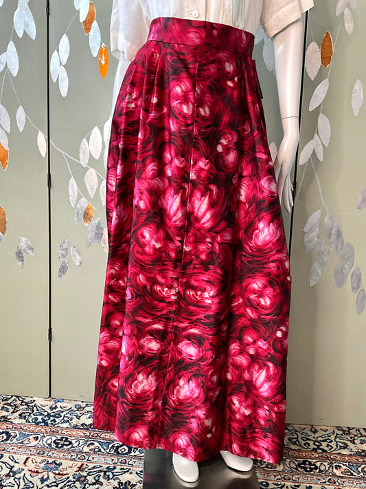 Vintage 1970s Homemade Pink Abstract Print Satin Maxi Skirt, Small